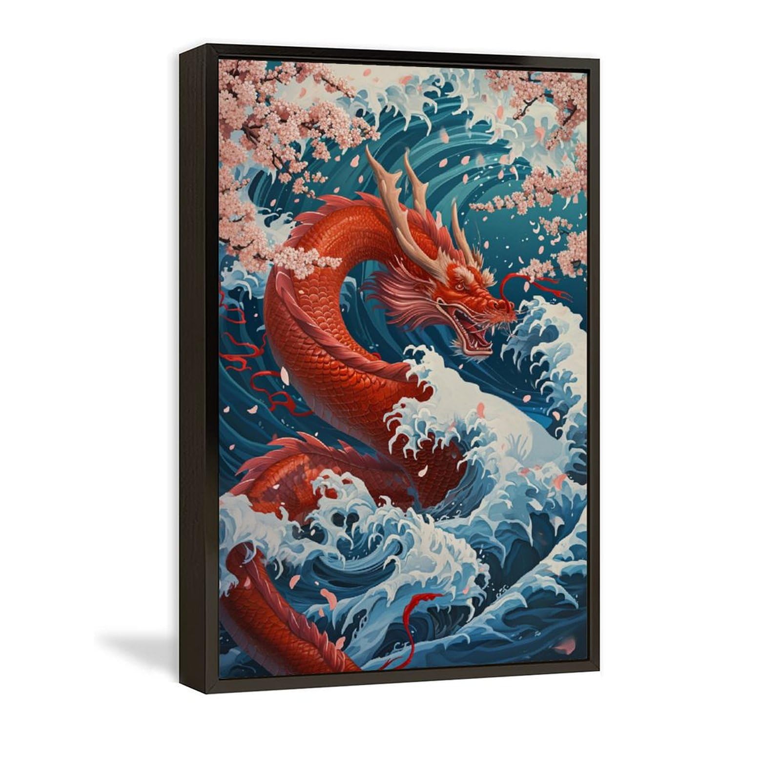Amazon.co.jp: 絵画 波を起こす龍 アートパネル ポスター ファンタジー