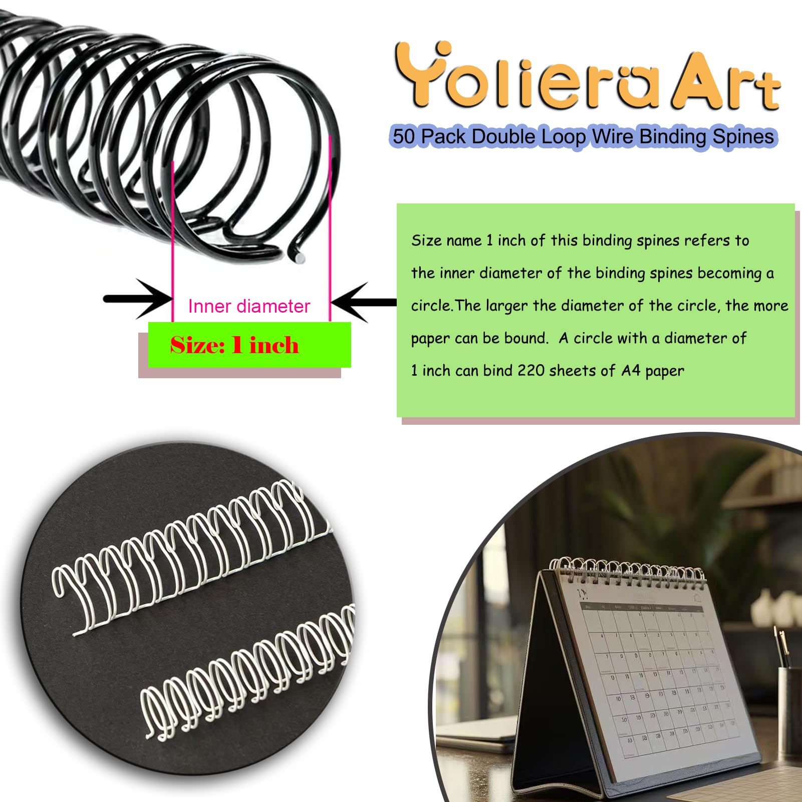 Lot de 50 reliures à double boucle pour étudiants et collègues de travail, reliure métallique à double boucle pour réservation au format lettre et machines à relier (50P, pas 2:1, blanc, 2,5 cm