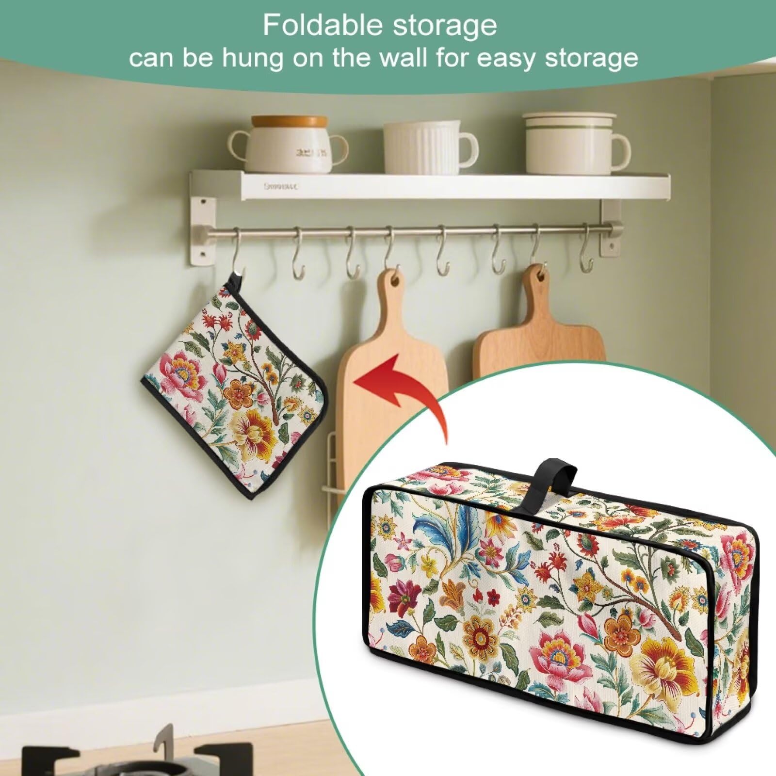 Funda para tostadora de 2 rebanadas, diseño floral colorido, delgado, fácil de plegar y transportar, resistente al calor, protector de electrodomésticos de cocina, lavable a máquina 5