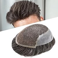 Vista 42 de Sistema de cabello de encaje francés para hombres, pieza de cabello humano real, encaje frontal, tupé, nudo blanqueado, línea capilar natural