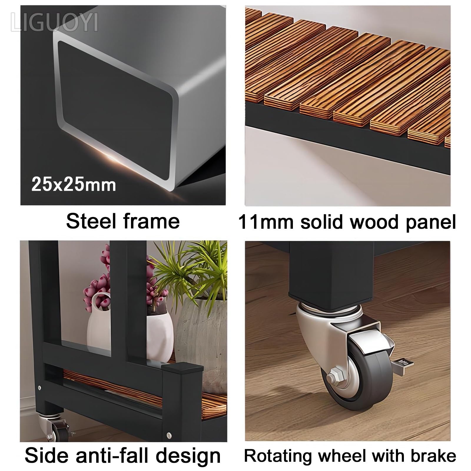 LIGUOYI Pflanzentreppe Blumentreppe Aus Metall Mit Rollen, 2, 3 Ebenen Blumentopf Ständer Platzsparend Blumenregal Pflanzenregal Für Indoor Outdoor Garten Balkon, Organizer Regal Schuhregal