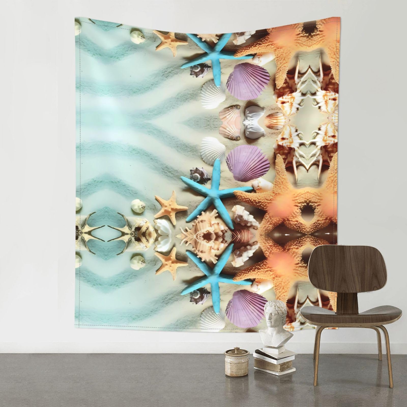 HJFCZH Seashells Starfish Prints Wall Tapestry 60x51in – Boho Decor Throw for Bedroom, Dorm, Beach Cover & Picnic Blanket