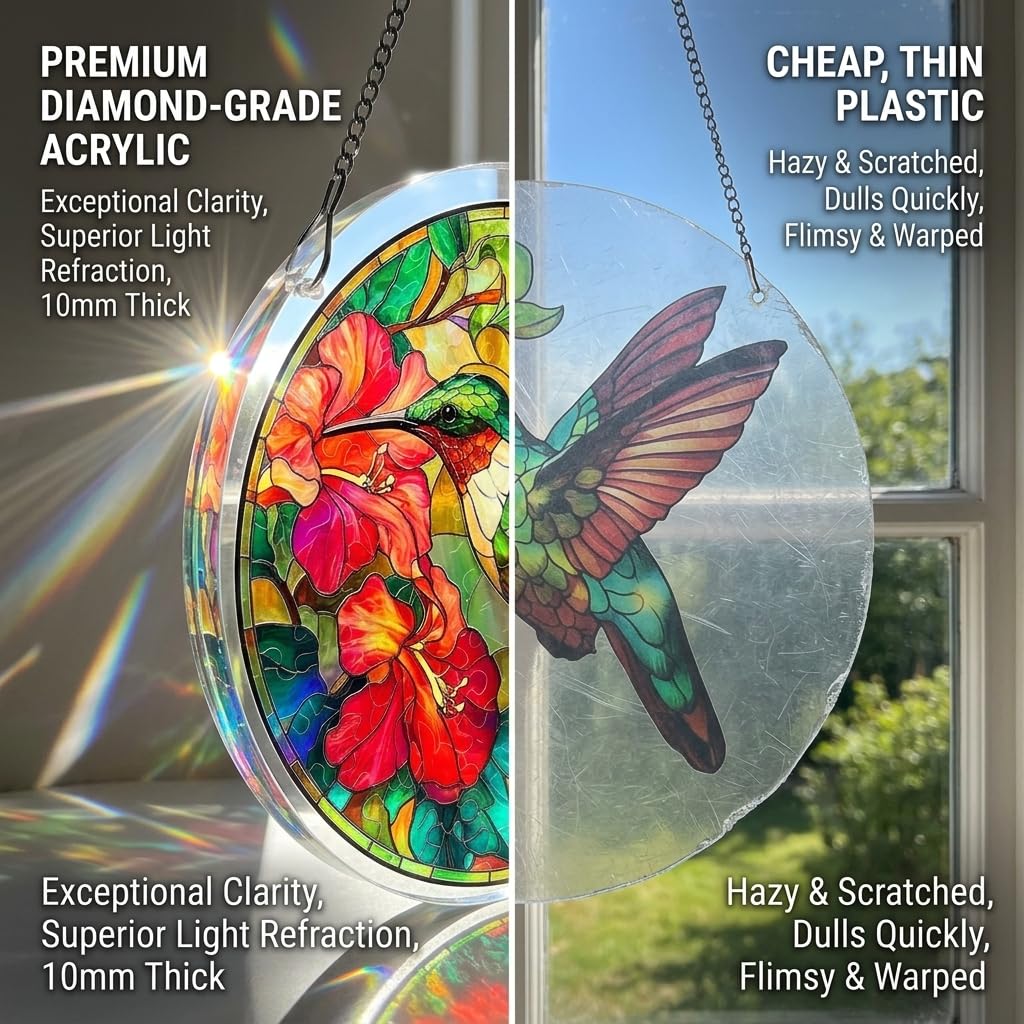 Acrylic Hummingbird Puzzles Window Hanging, 83 Piece DIY Stained Glass Style Art Decor for Home Office Garden Window Hanging, 7.87 in Hummingbird Puzzle Rainbow, DIY Puzzle Kits for Adults — view 2
