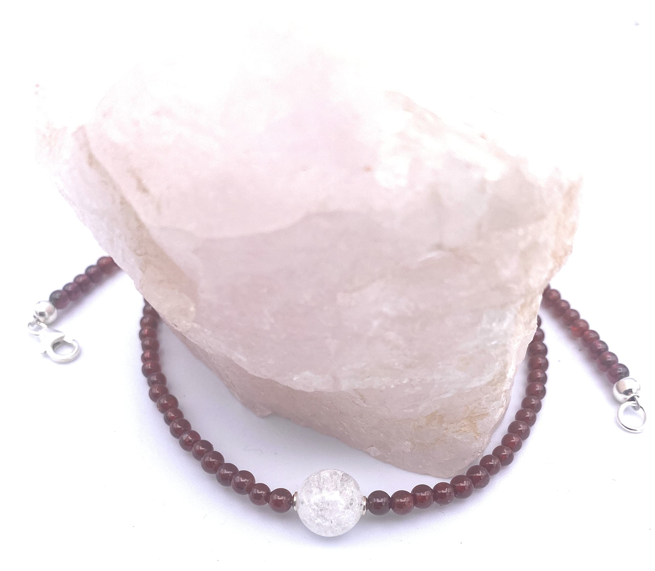 Granat Halskette mit Bergkristall Kugel Verschluss 925er Sterling-Silber