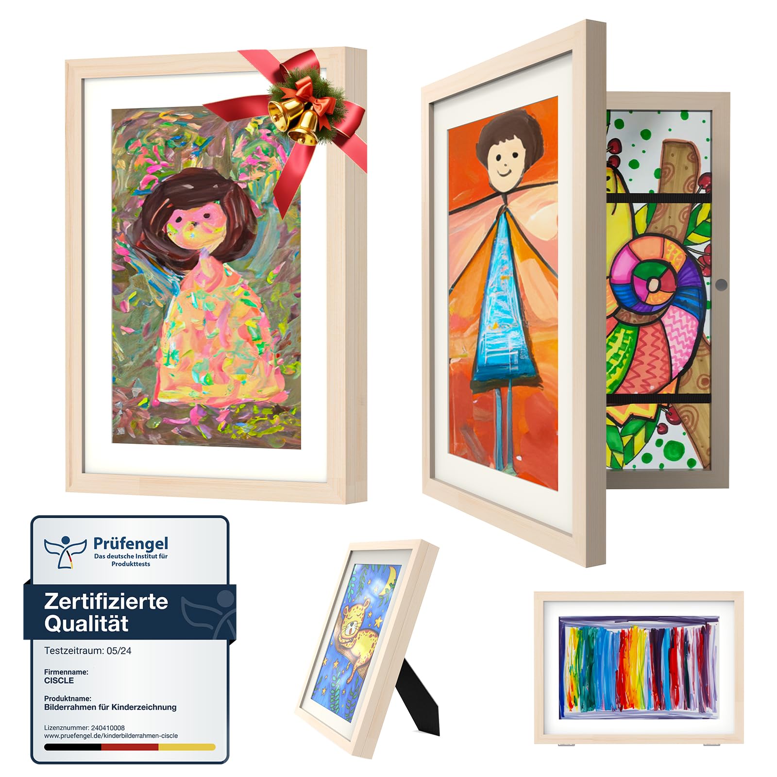 Ciscle Bilderrahmen Kinderzeichnungen, 2 Stück A4 Befüllba Kunstfotorahmen für Kinder, Frontöffnung Bilderrahmen für Kunstwerke, Ideal für Kinderzeichnungen, Kunstprojekte, Schule, Zuhause (Holz)