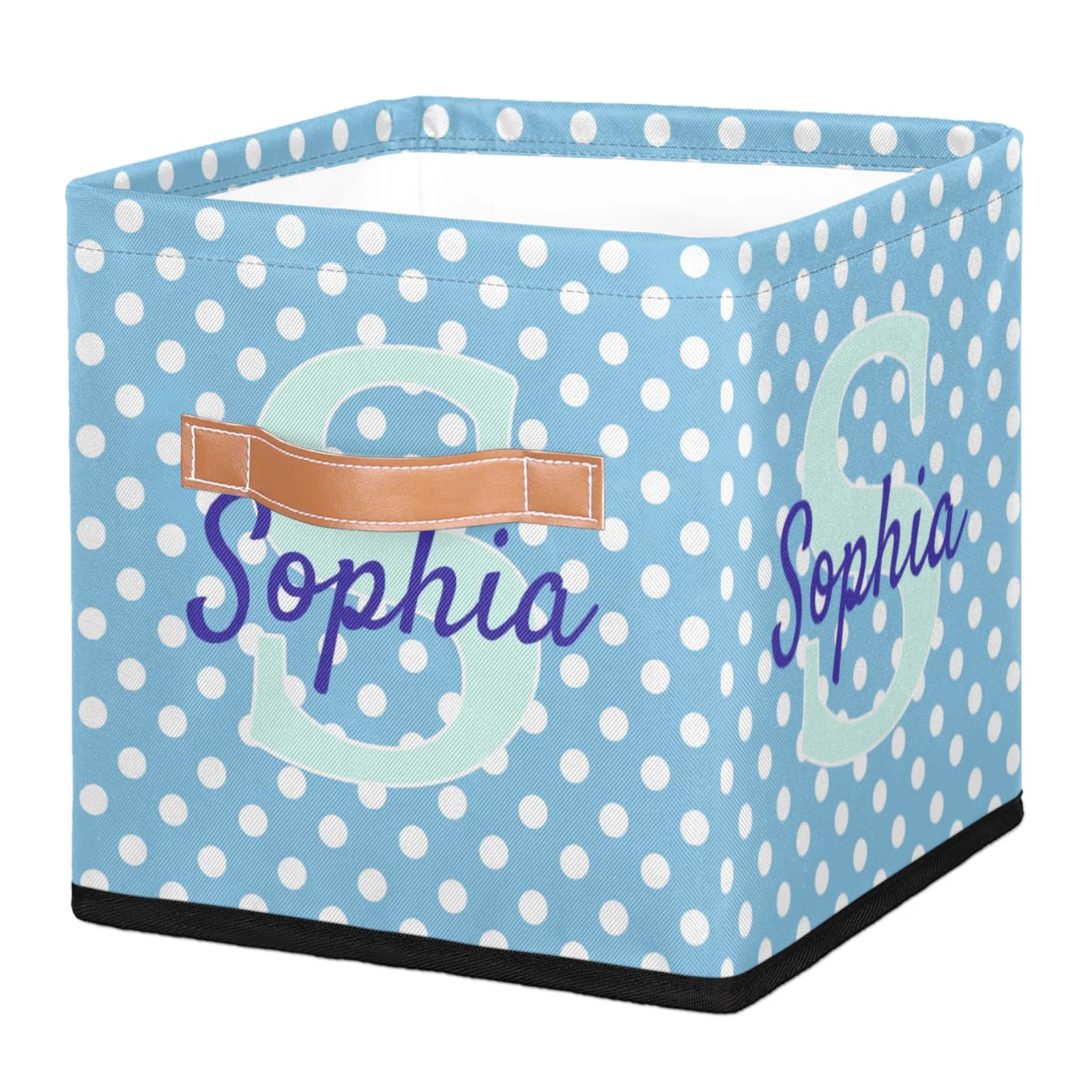 Mozaigos Custom 11/13 Inch Fabric Storage Cube with Initial Letter Name Monogram, Dots Personalized Collapsible Canvas Storage Basket with Handles for