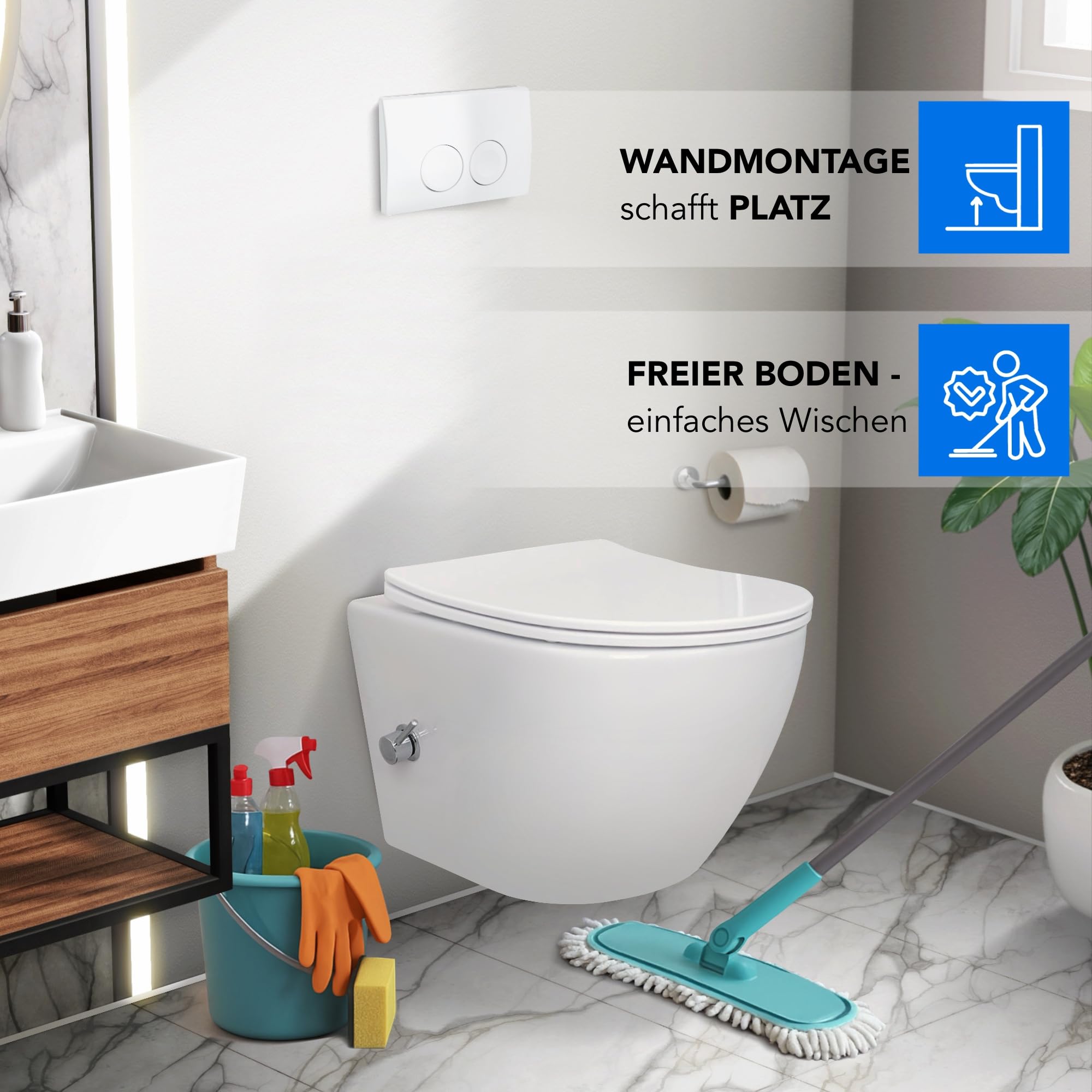 Belvit spülrandloses Hänge WC mit Taharet, Weiß