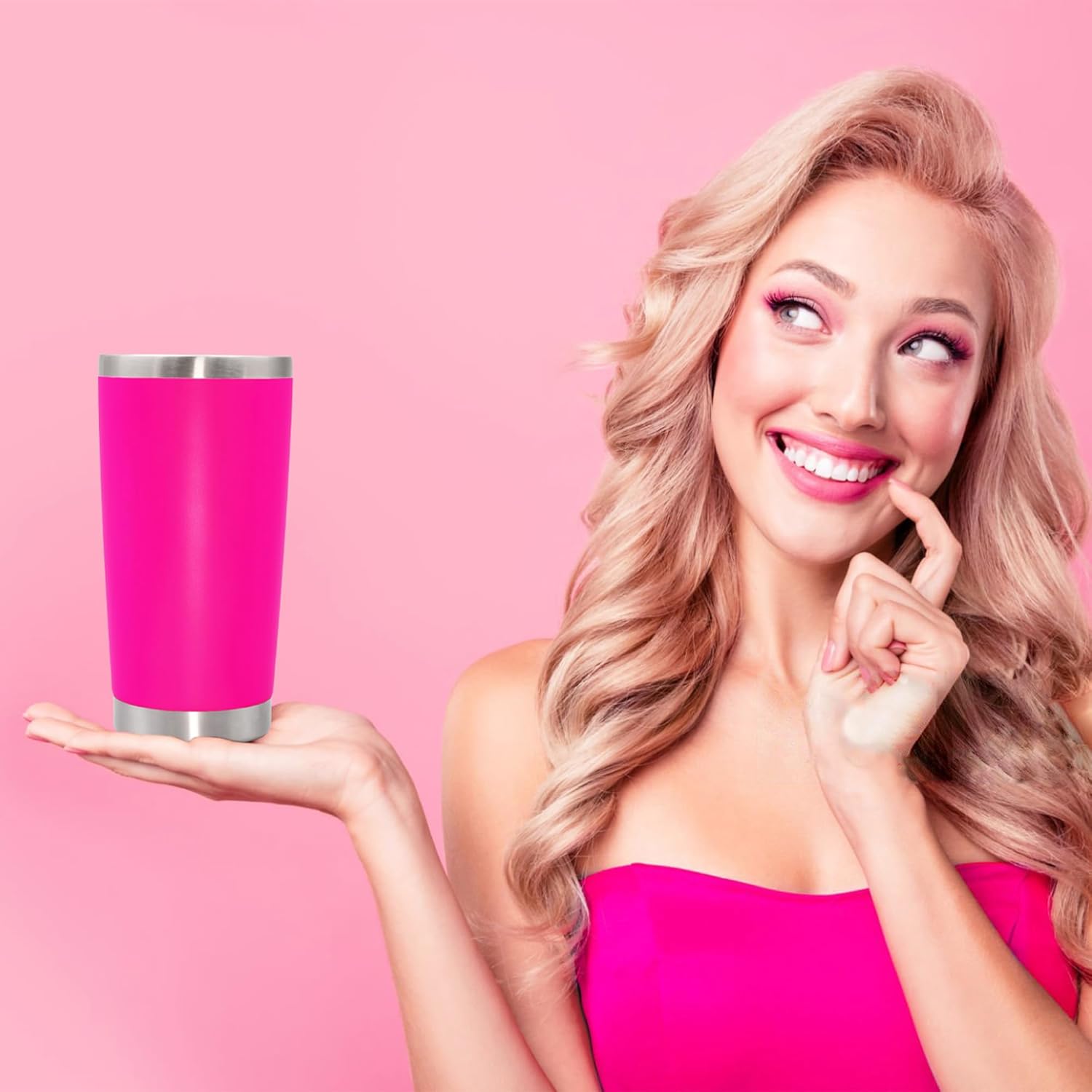 20 oz Tumbler Coffee Travel Tumblers Bulk with Lid Stainless Steel Double Wall Vacuum Insulated Mug Powder Coated Cups fit Car Cupholder for Hot and Cold - Hot Pink, 1Pack - Image 2