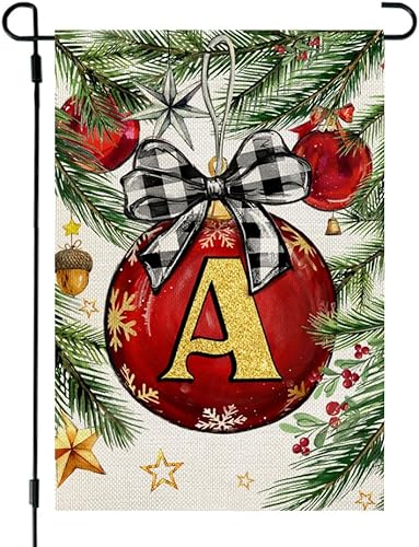 CROWNED BEAUTY Bandera de jardín con monograma de Navidad de 12 x 18 pulgadas, de doble cara, pequeña para exterior, arpillera de bienvenida,