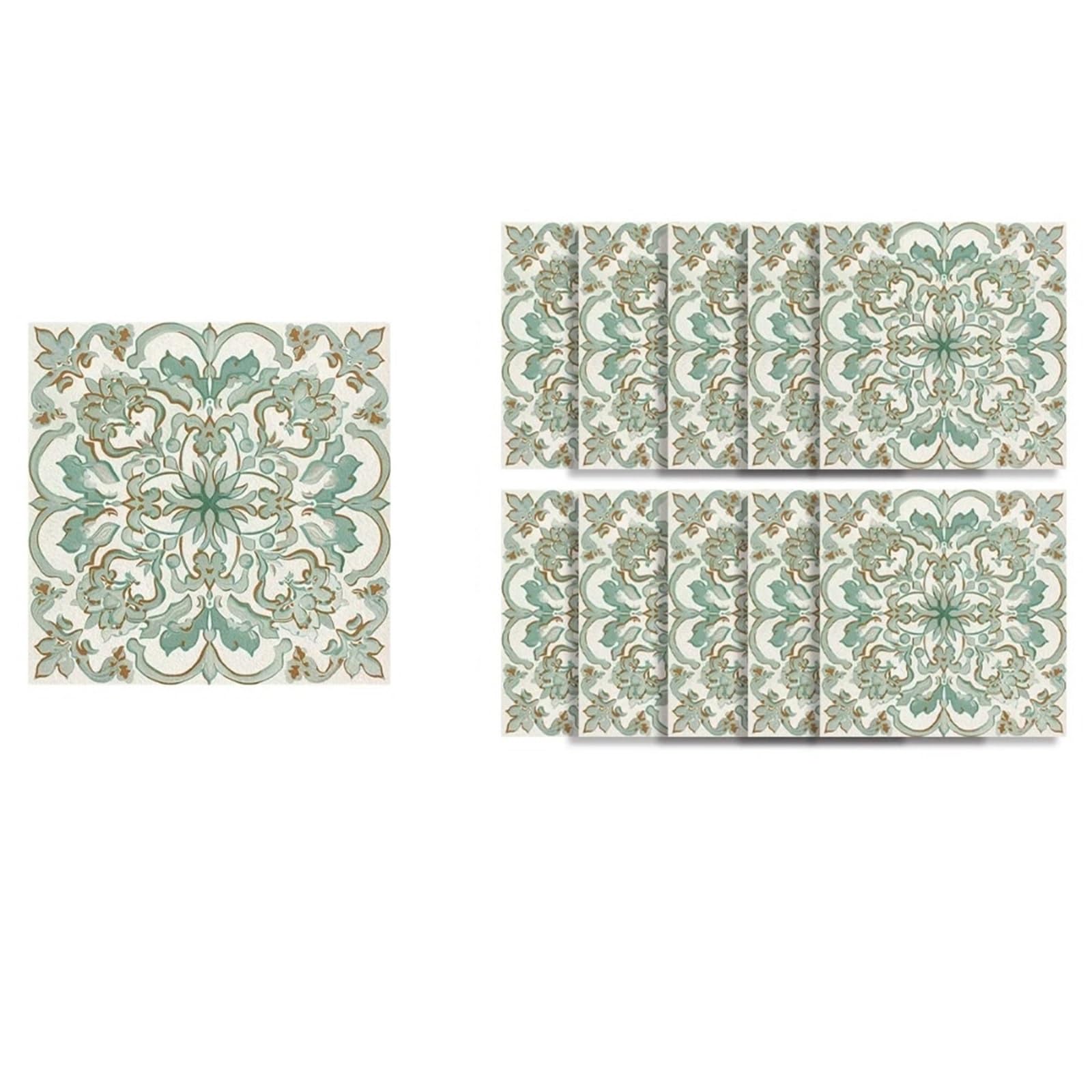 Wall Tile Sticker Tile Stickers 10Pcs Vintage Style for Balcony Terrace Kitchen Background Decorative Wall Stickers(Color 3)