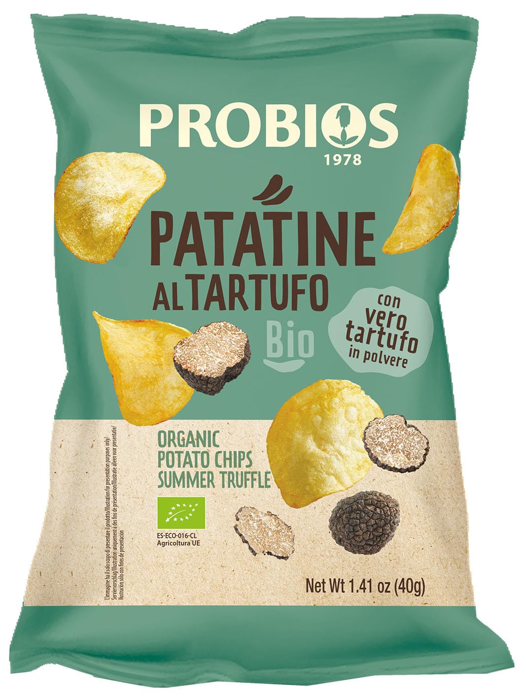 Probios Patatine al tartufo biologiche - Snack senza glutine e artigianali - Infuso di tartufo premium - Ideale per antipasti e ricevimenti - Confezione da 25 x 40 g