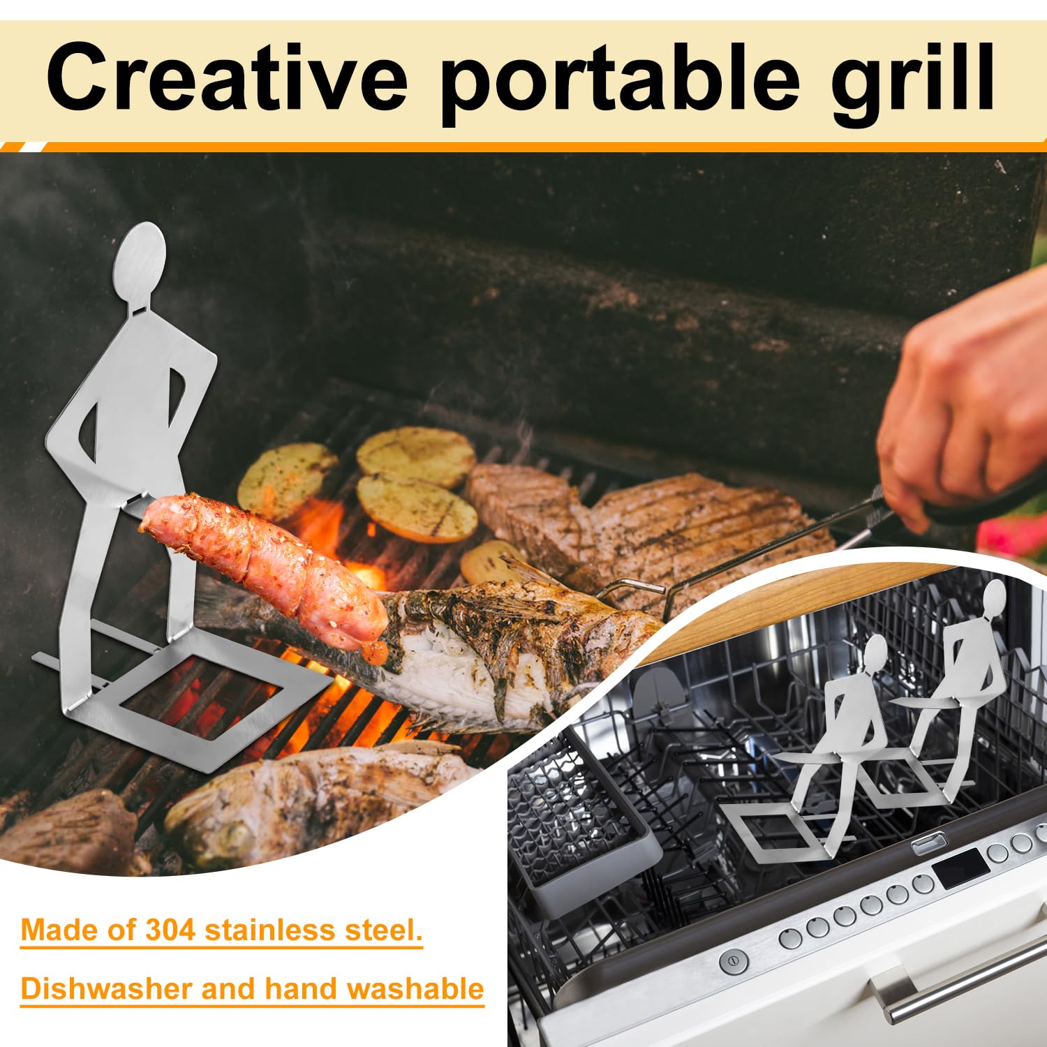 Divertente supporto per salsicce per barbecue in acciaio