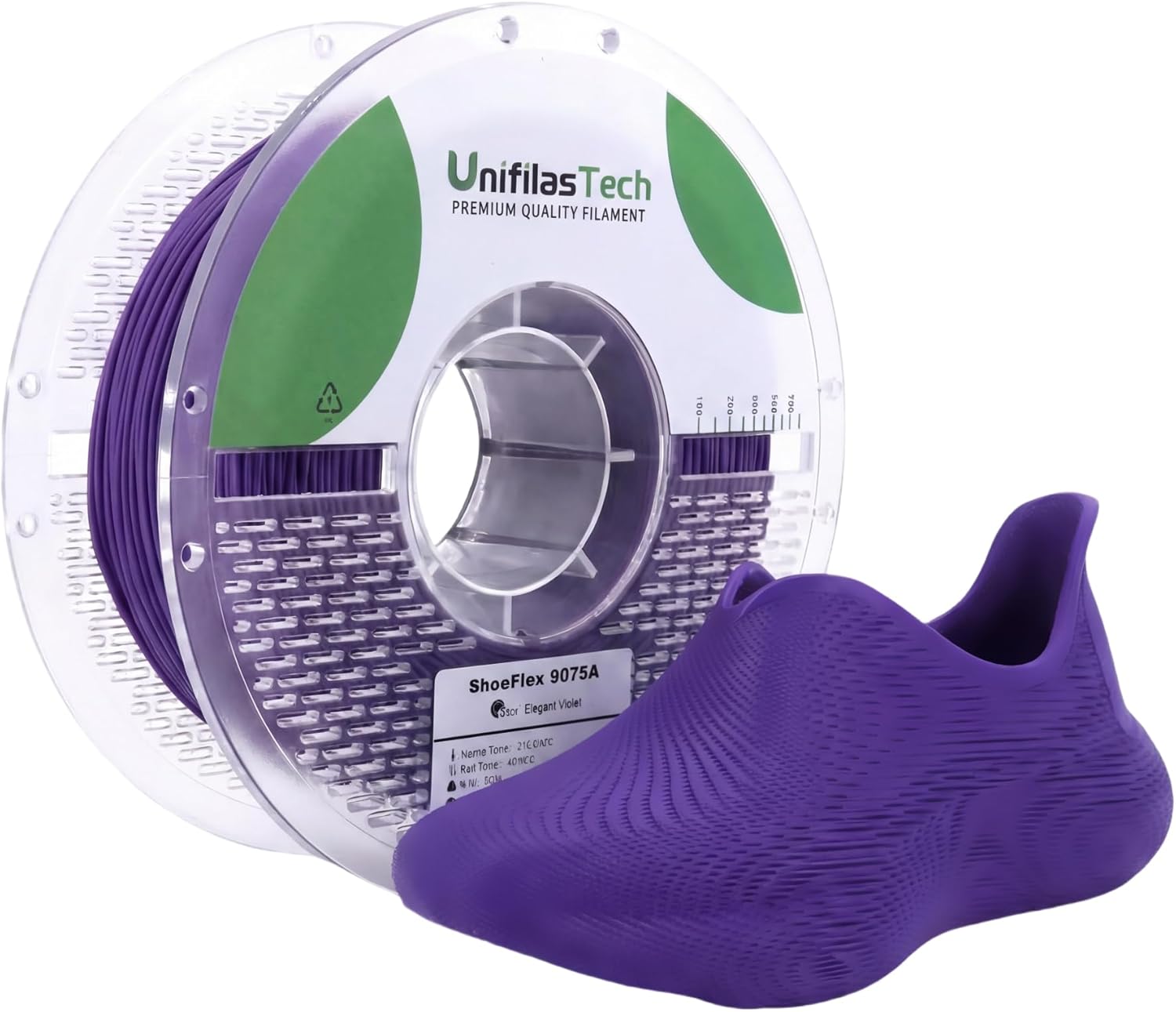 ShoeFlex 9075A Filament - 75A Shore, ISO 10993, High Flexibility & Toughness, High Flow & Speed, Easy to Print, Moisture-Resistant Aluminum Bag - Ideal for Footwear,750g (Elegant Violet)