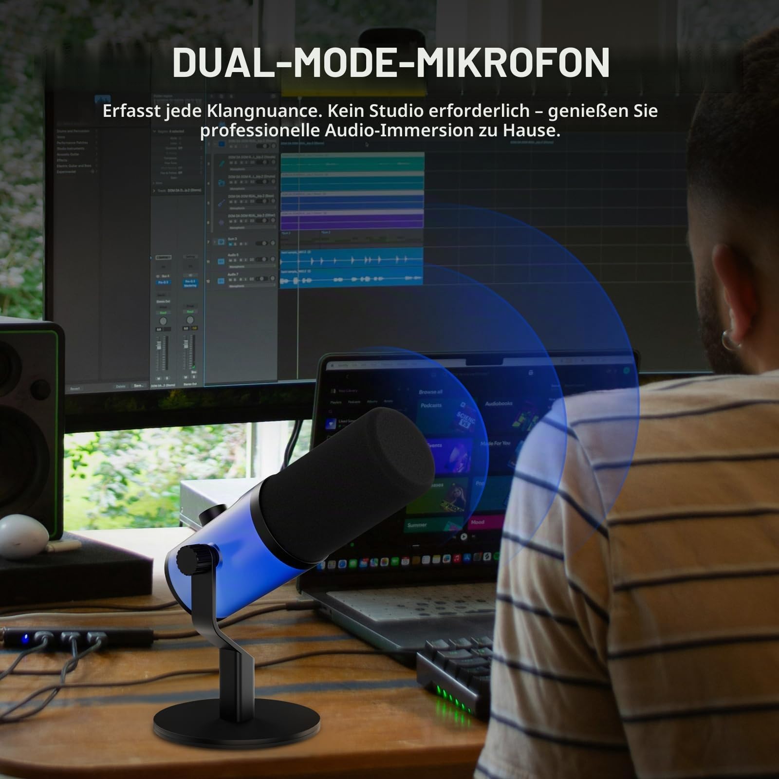 D Debra XLR/USB-C Dynamisches Mikrofon für Studio, Podcast und Streaming, Nierenmikrofon 192kHz/24Bit mit Touch-Stummschalttaste, Gain-Regler und Kopfhöreranschluss für PC und Smartphone