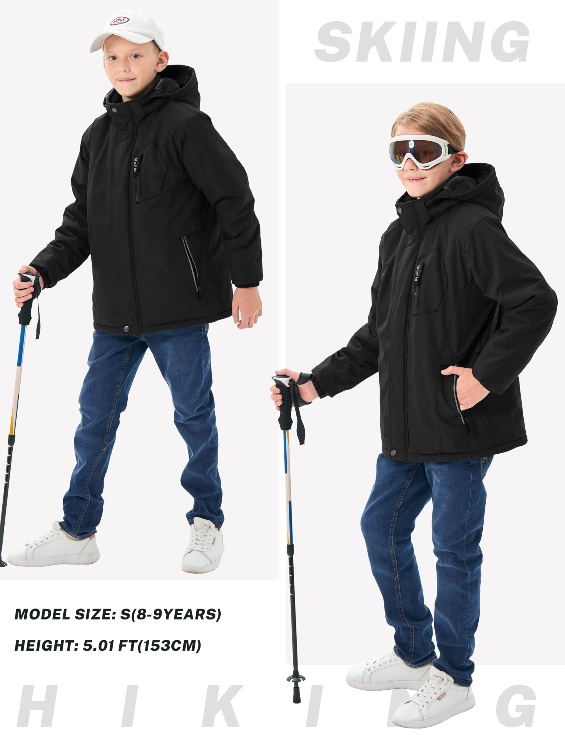MoFiz Giacca da Sci Bambini Invernale Cappotto in Pile Caldo da Neve Impermeabile Antivento Giacche Ragazzi con Cappuccio Rimovibile
