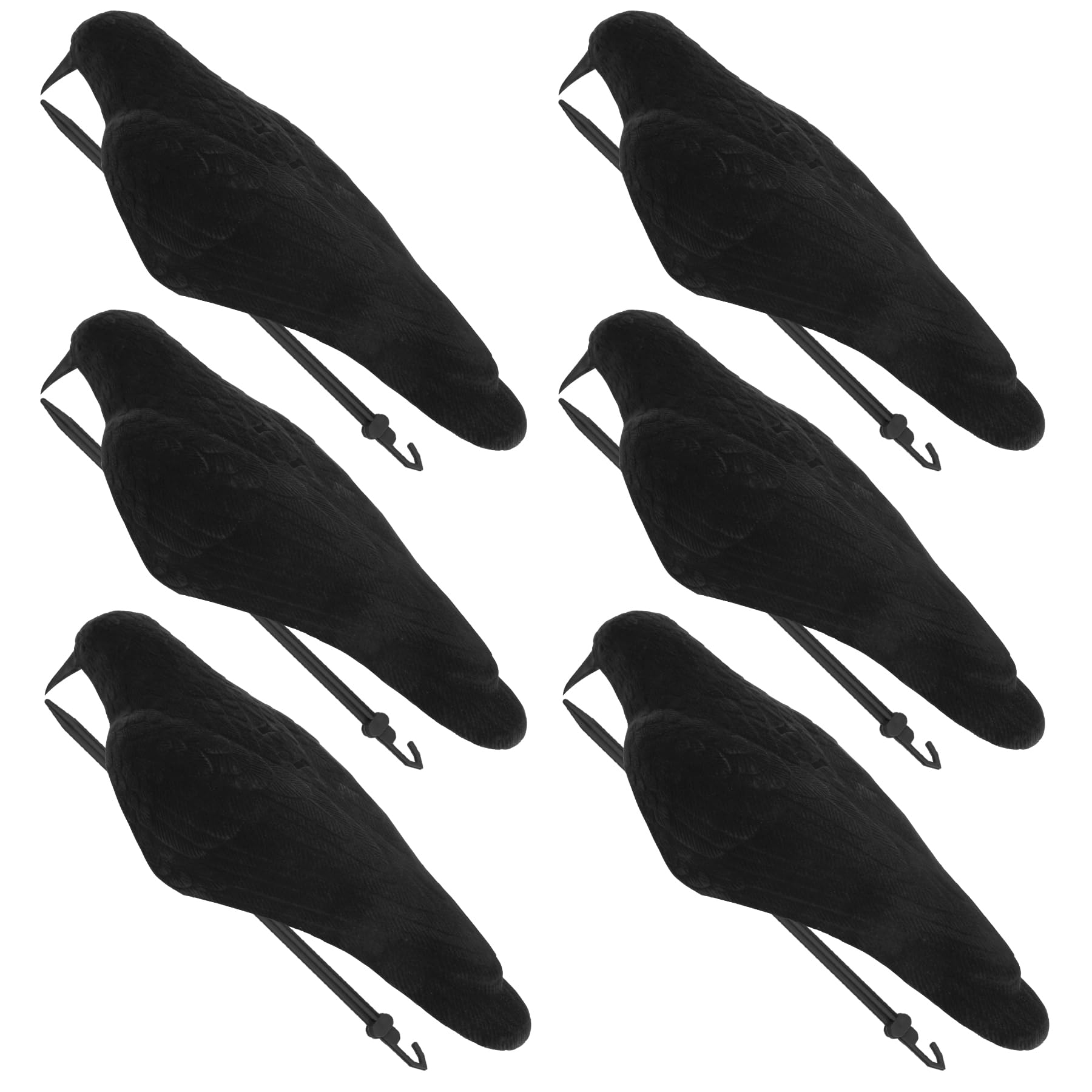 GUGULUZA Señuelo de cuervo flocado de 16 pulgadas con media concha + estaca, pintura realista de cuervo para caza de decoración de jardín, paquete de 6