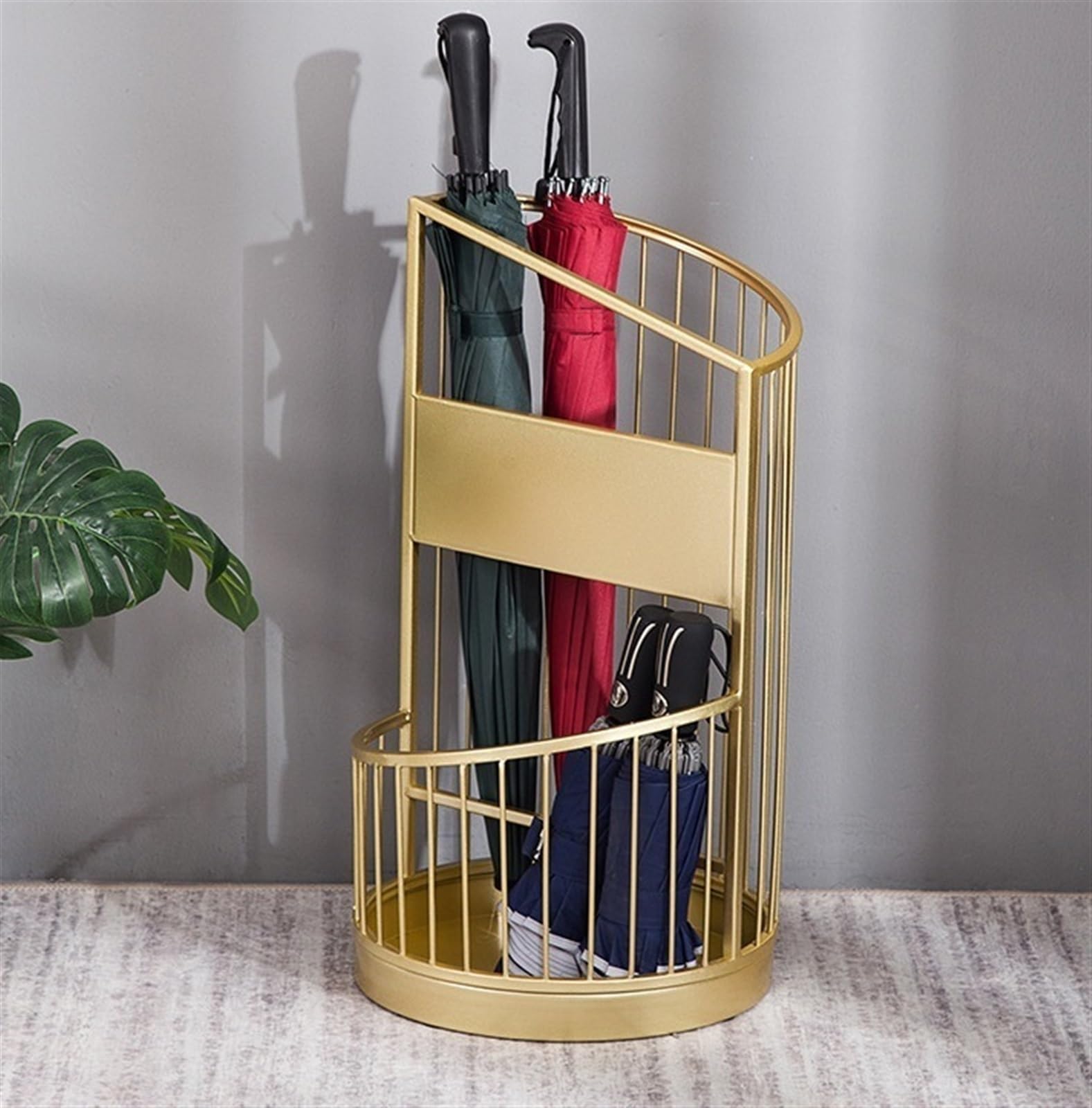 SaryEdge Round Metal Umbrella Stand - Double Layer Free-Standing Organizer for Home, Office, Entryway - Sturdy Construction, Large Capacity,Gold-Large,Gold-Large