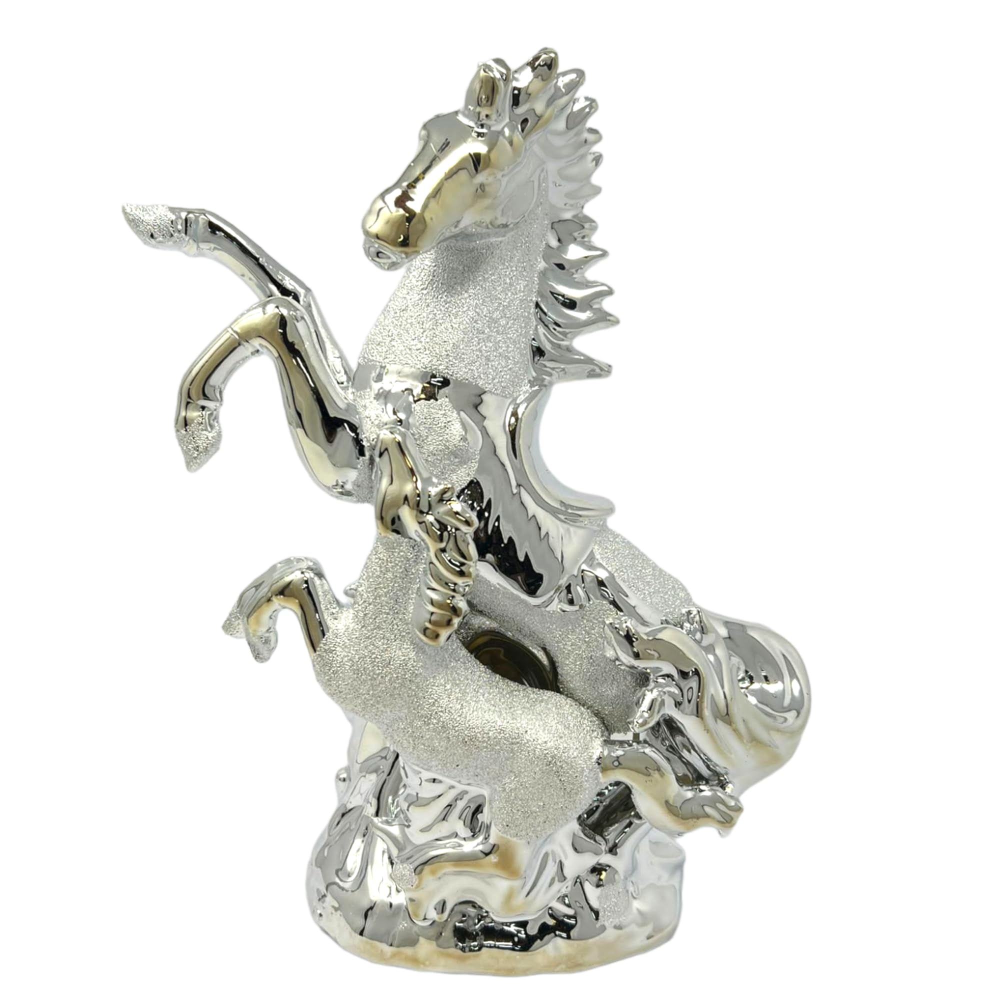 Jayogla Silver Chrome Horse And Foal Ornament With Crushed Diamond Crystal Elegant Statue For Home Shelf Décor