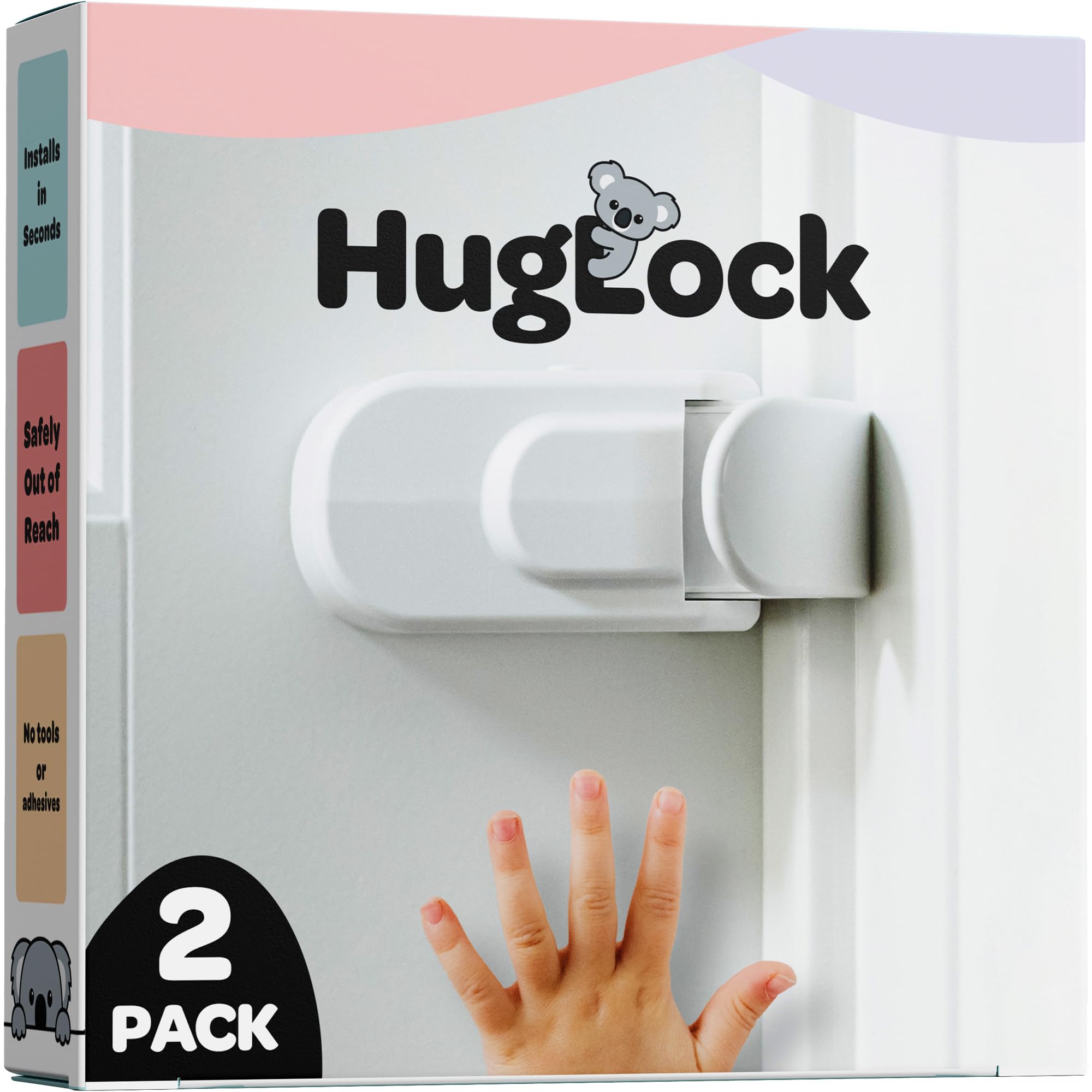Huglock - La cerradura de puerta a presión que los niños no pueden alcanzar o derrotar - No requiere herramientas ni adhesivos - Funciona con perilla de puerta, palanca o manija - Las cerraduras de
