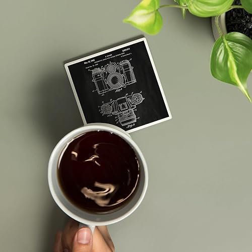 Miniatura 2 de Patente de pizarra, cámara con medidor de exposición (posavasos de cerámica absorbente, individual, parte trasera de corcho, decoración de mesa de