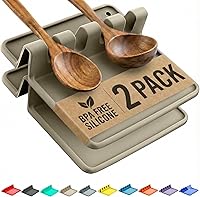 Vista 16 de Cooler Kitchen Soporte de cuchara de silicona naranja para estufa con almohadilla de goteo (paquete de dos) – Resistente al calor sin BPA Soporte