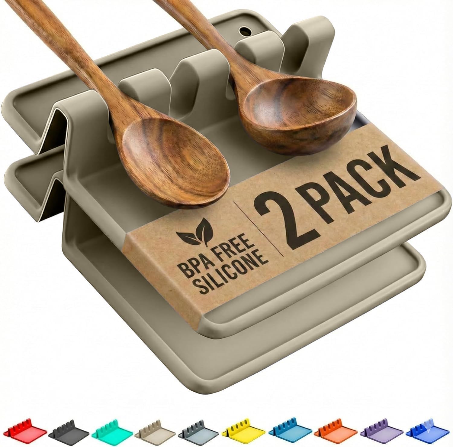 2 Pack Black Silicone Spoon Rest for Stove Top Kitchen Spoon Holder Set, view 14
