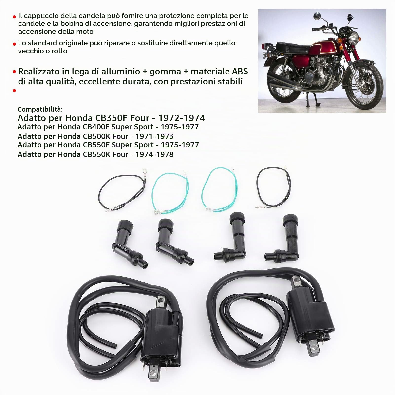 Bobine di accensione, adatte per CB350F CB400F CB500 CB550 Bobina di accensione + set di cappucci per candele 30510‑333‑013