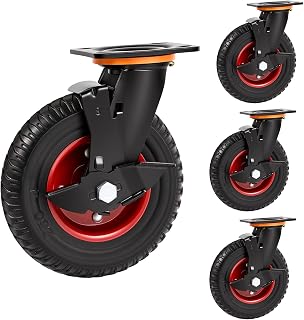 8 Inch Caster Wheels 4pcs Heavy Duty Swivel with Brake, Rubber Tire Wheels 550 Lbs Capacity Per Caster Outdoor Indoor for Workbench, Trolley, Cabinet, Cart, Chicken Coop