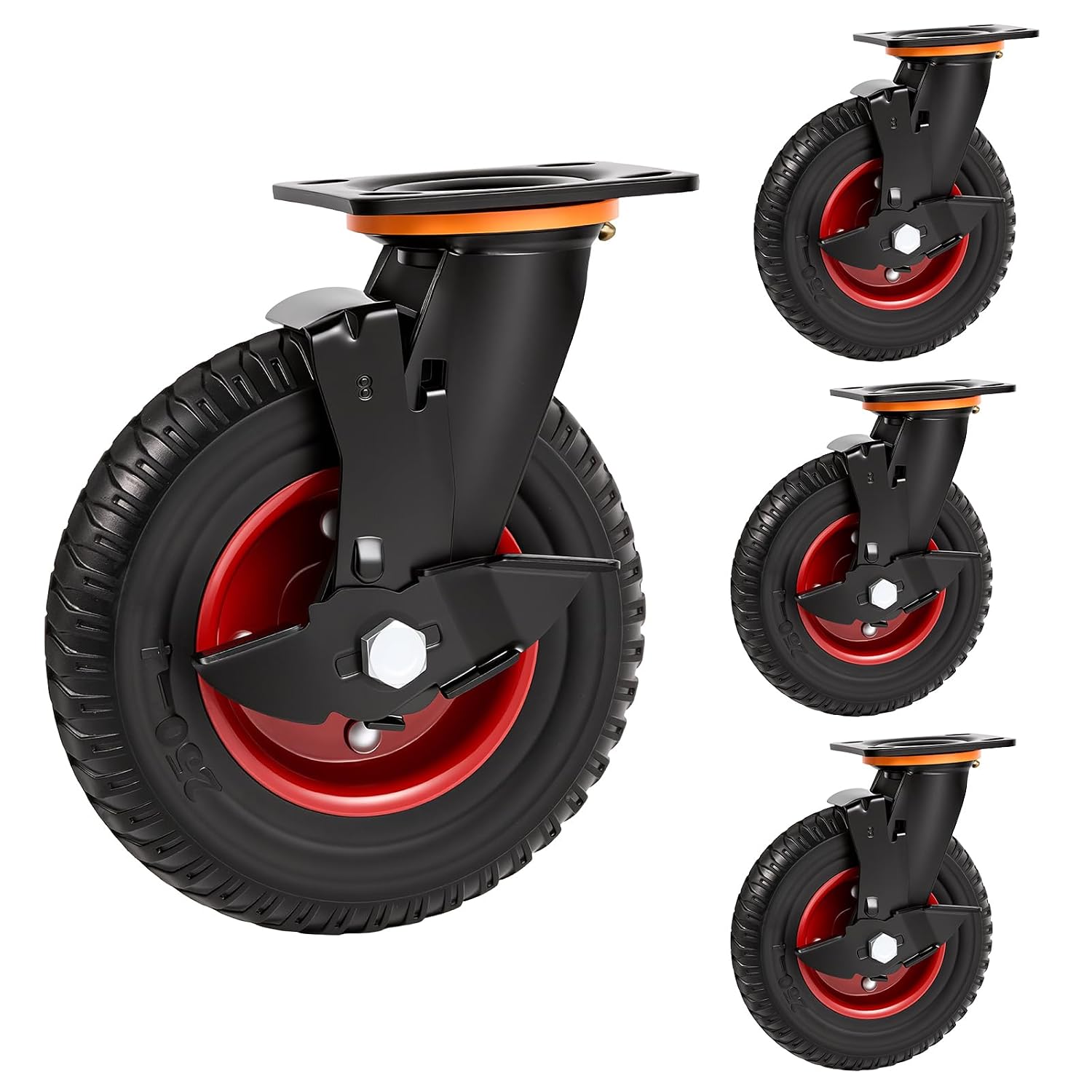 8 Inch Caster Wheels 4pcs Heavy Duty Swivel with Brake, Rubber Tire Wheels 550 Lbs Capacity Per Caster Outdoor Indoor for Workbench, Trolley, Cabinet, Cart, Chicken Coop
