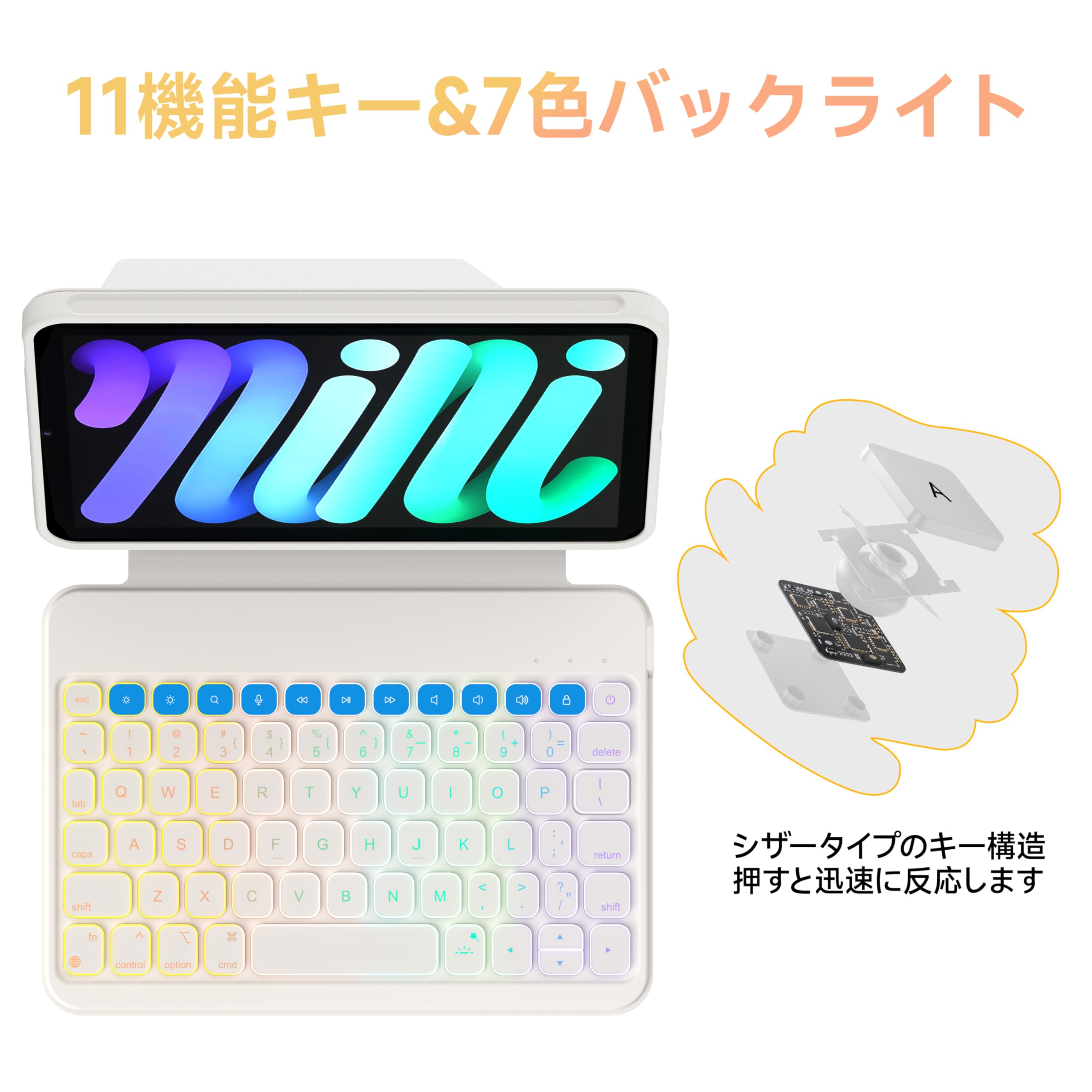 iPad mini用ホワイトキーボードケース Amazon.co.jp: HOU 8.3インチ iPad mini 7 (A17 Pro, 2024)/6 (2021