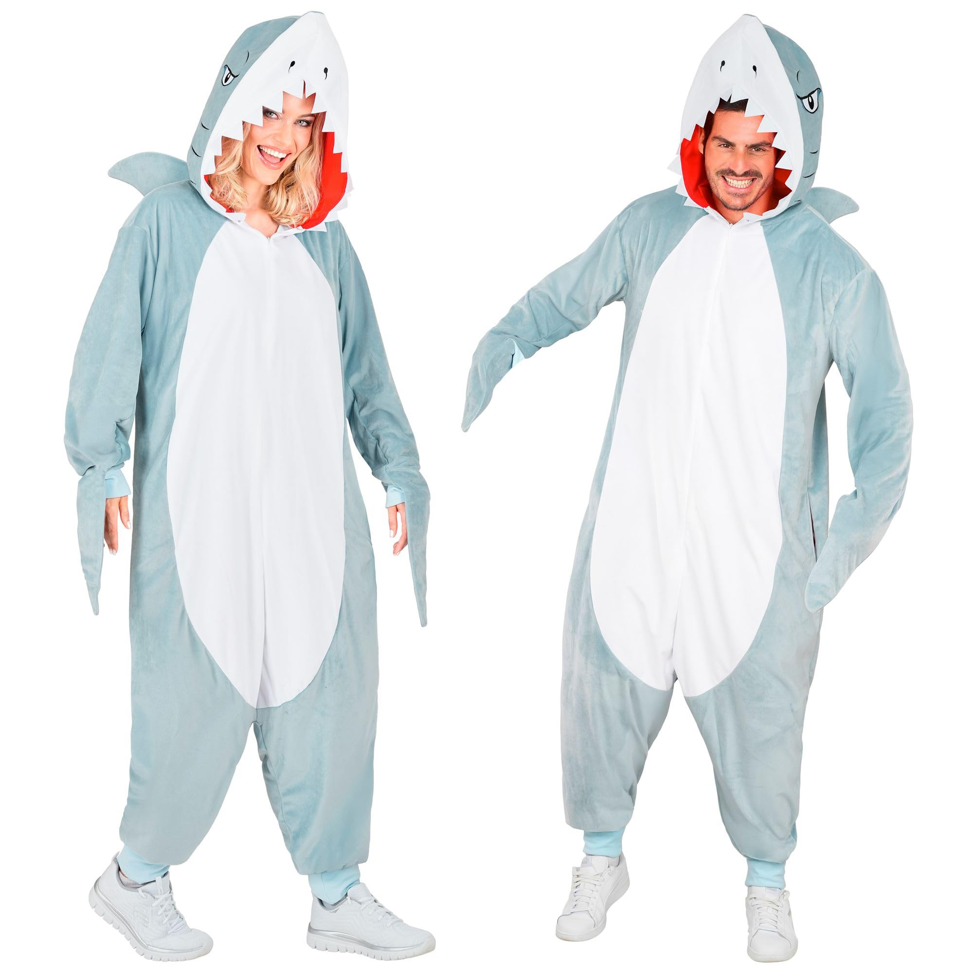 W WIDMANN MILANO Party Fashion - Shark Jumpsuit for Adults, Grey Plush Jumpsuit with Hood, Animal Costume for Carnival