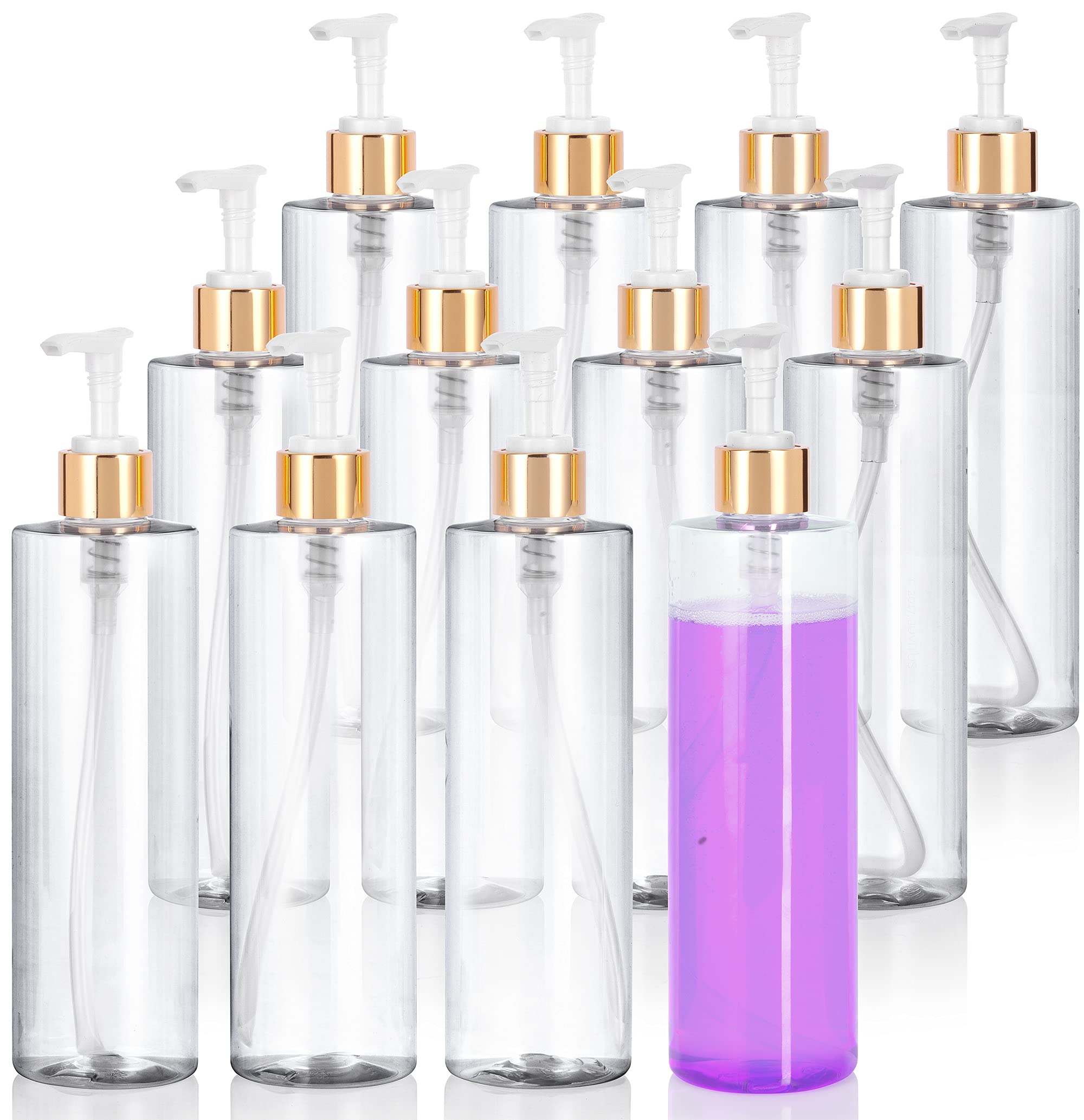 JUVITUS 8 oz Clear Cylinder PET Bottles with Gold Lotion