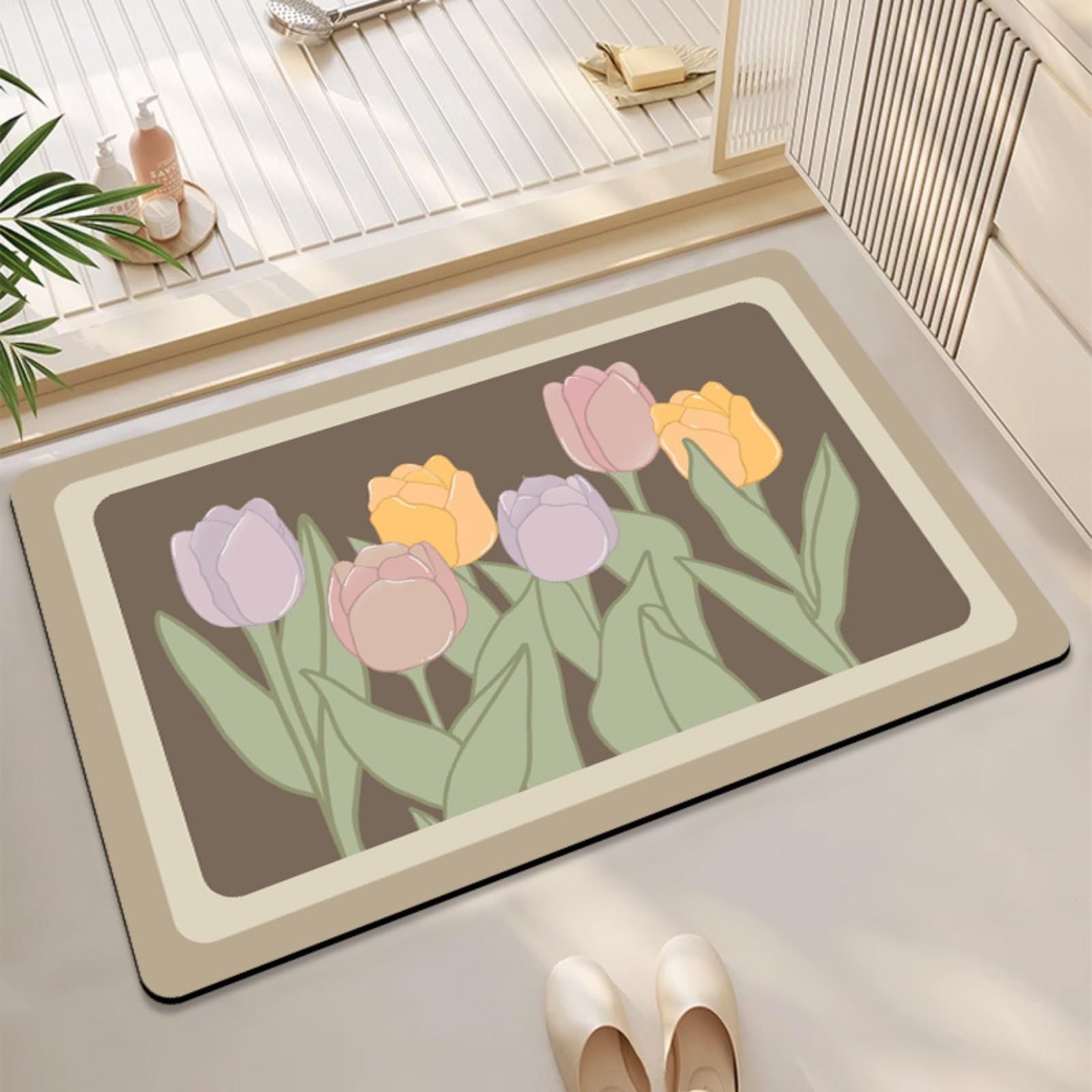 Tapis de bain antidérapant fini les glissades sur la terrasse avec style fleurs