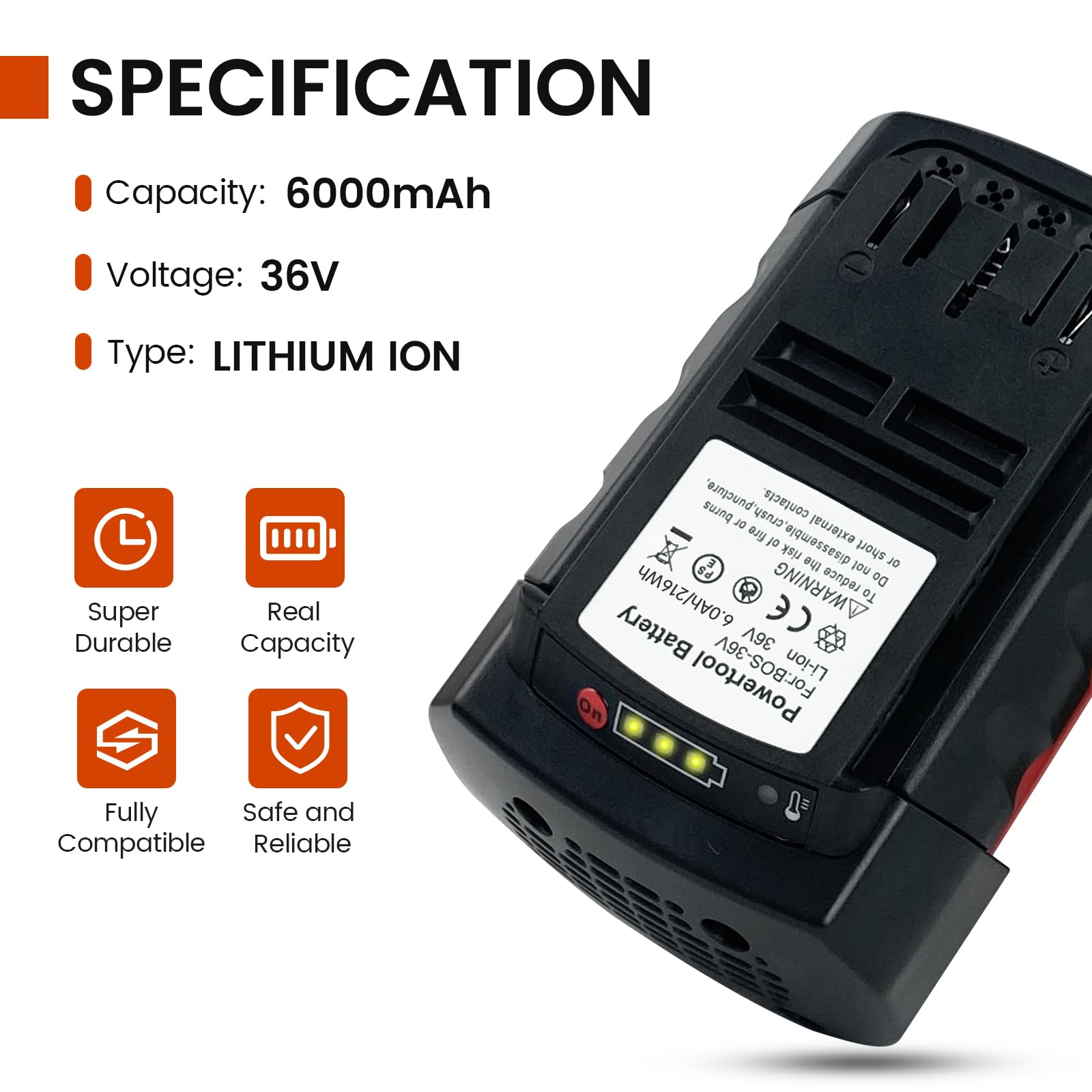 36 V 6,0 Ah BOS36A zamiennik baterii litowej kompatybilny z akumulatorem Bosch 36V pasuje do Bosch 36V BAT810 BAT836 BAT840 BAT840D GBH36VF-Li GKS36V-LI GSA36V-LI GSB36V-Li akumulatorowe