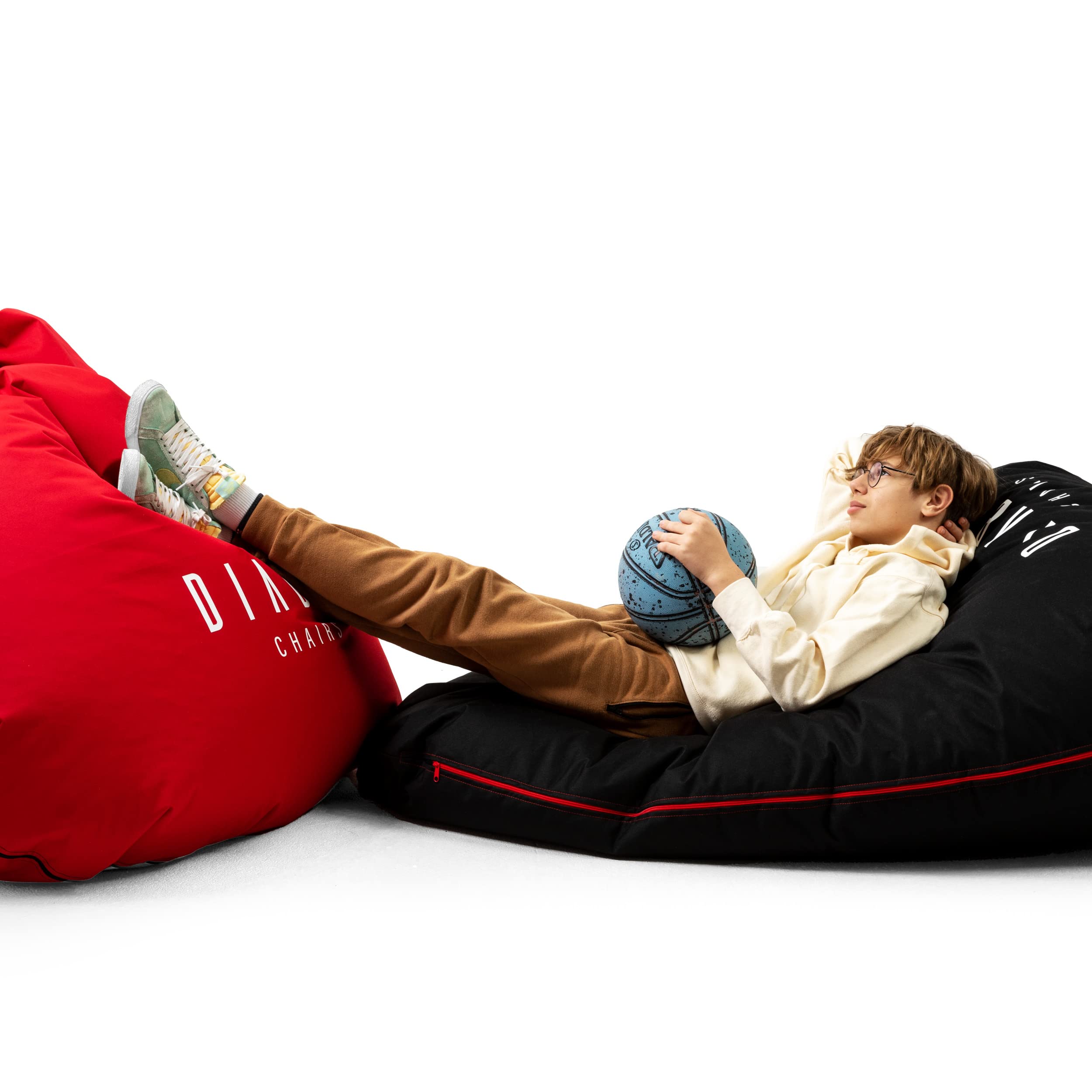 Diablo Pouf Poire Gaming XXL Beanbag Pouf avec Remplissage pour Adultes et Enfants Salon avec des Perles EPS Polyester 110 cm x 100 cm (Noir)