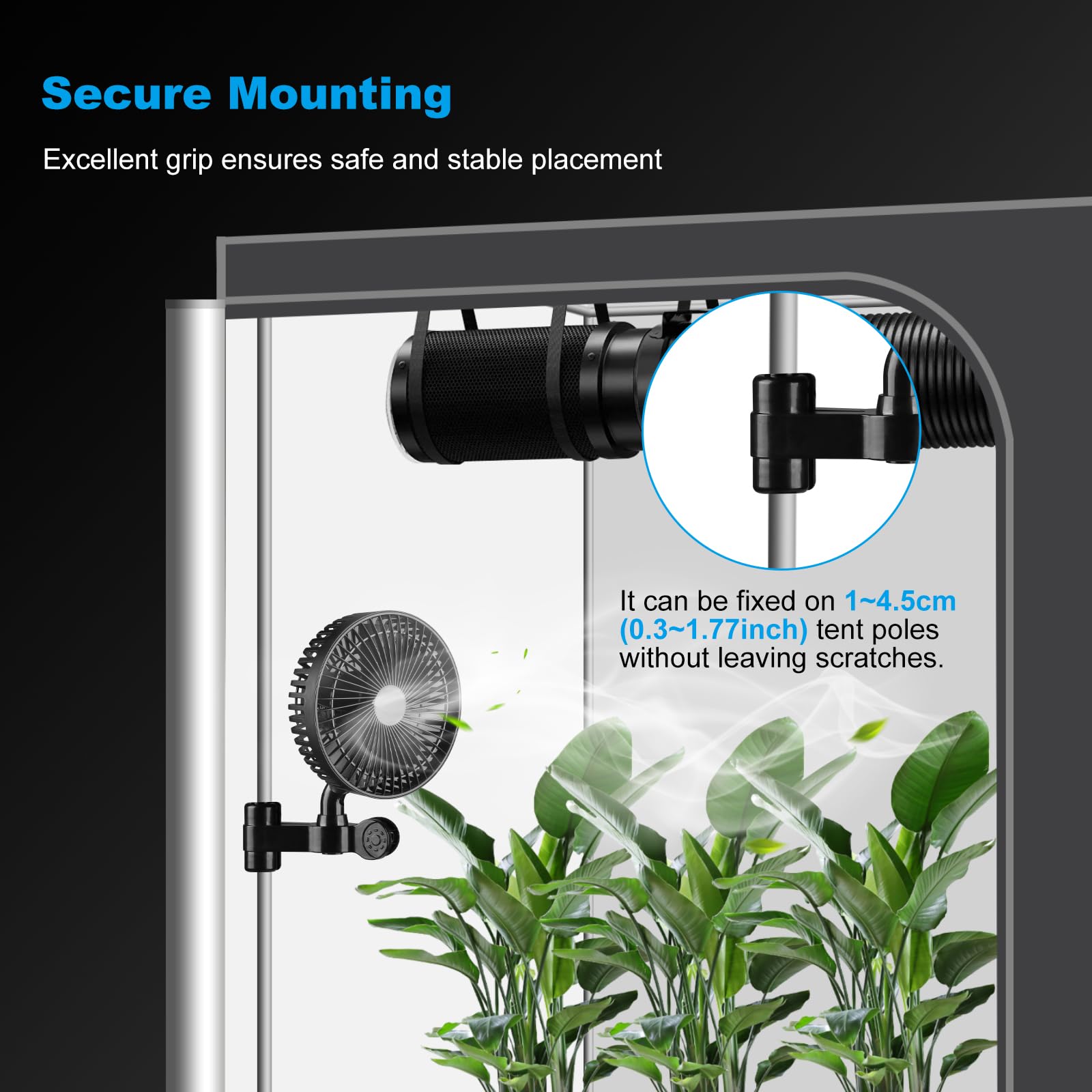 Pflanzenzelt Clip Ventilator 10W EC-Motor – 4 Geschwindigkeiten Oszillierend – 32 dB Leise Umluftventilator für Growzelt Hydrokultur Gewächshaus – Energieeffizienter Clip Fan