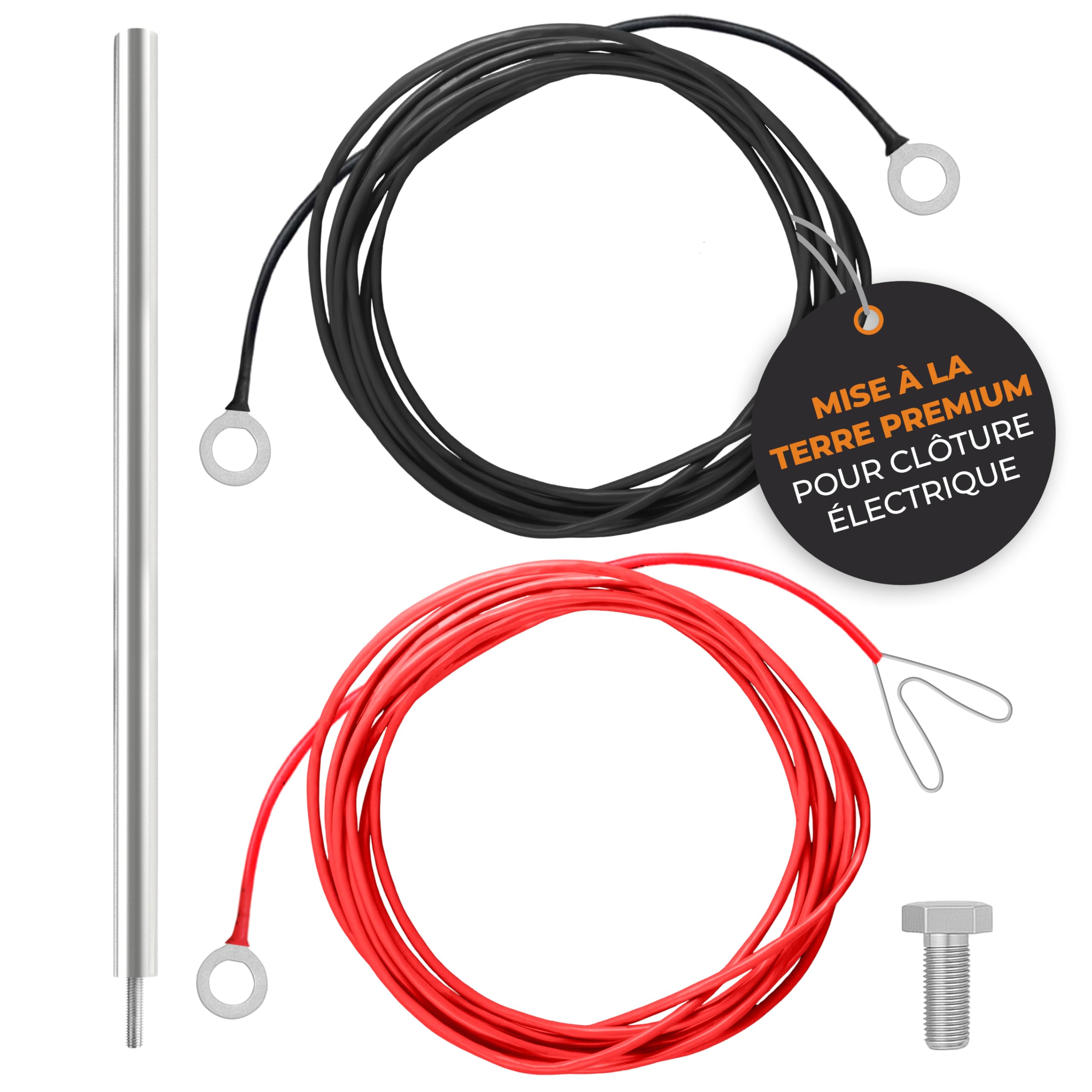 Kit de mise à la terre pour clôture électrique - Piquet de terre robuste en acier inoxydable avec accessoires - Piquet de terre avec câble de terre & raccord - Set mise à la terre