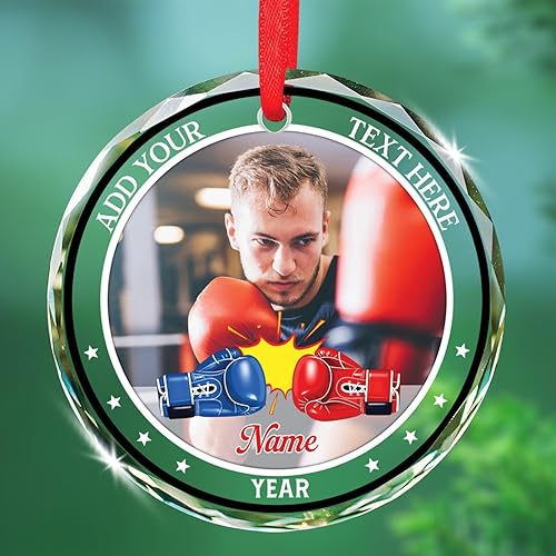 Miniatura 8 de Adorno de cristal de Navidad con nombre de foto personalizado, adorno de Navidad para amantes del béisbol 2025, texto personalizado, adornos de