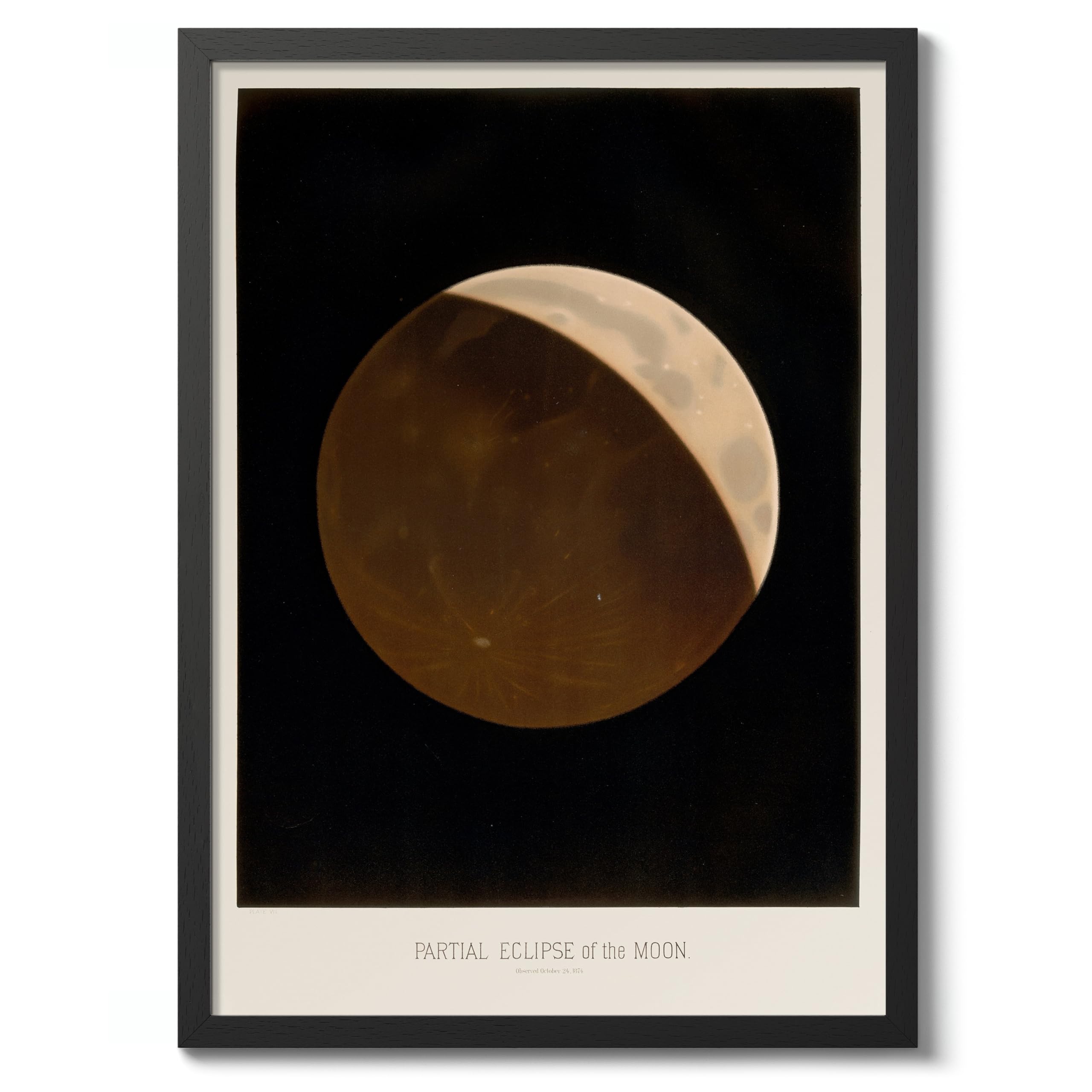 Partial Eclipse Vintage Space Poster, Retro Astronomy Illustration Print, Galaxy Planet Nasa Wall Art Painting Universe Moon Eclipse Office Home Decor, 50x70cm (Black Frame) - 53x73cm