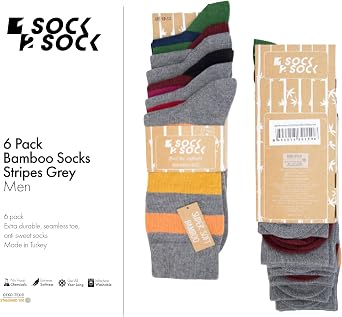 1SOCK2SOCK - Men's 6 Pack Bamboo Blend Thin Crew Socks - Super Soft, Breathable, and Colorful Dress Socks