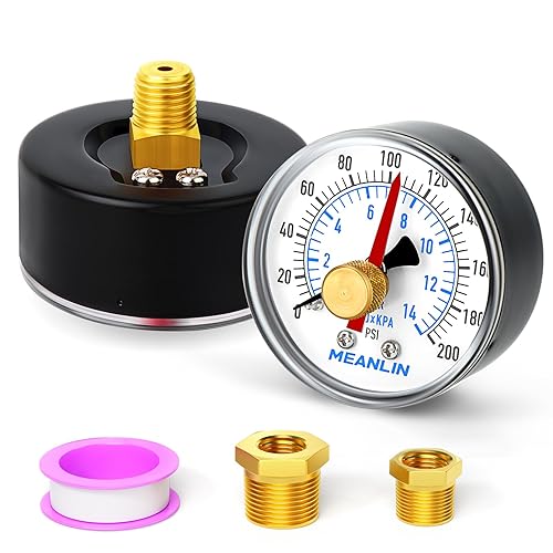MEANLIN MEASURE Manómetro de bomba de pozo NPT de 0-200 Psi con cara de dial de 2 pulgadas y adaptador NPT de 12 pulgadas y adaptador NPT de 38 disponible en Yaxa Peru