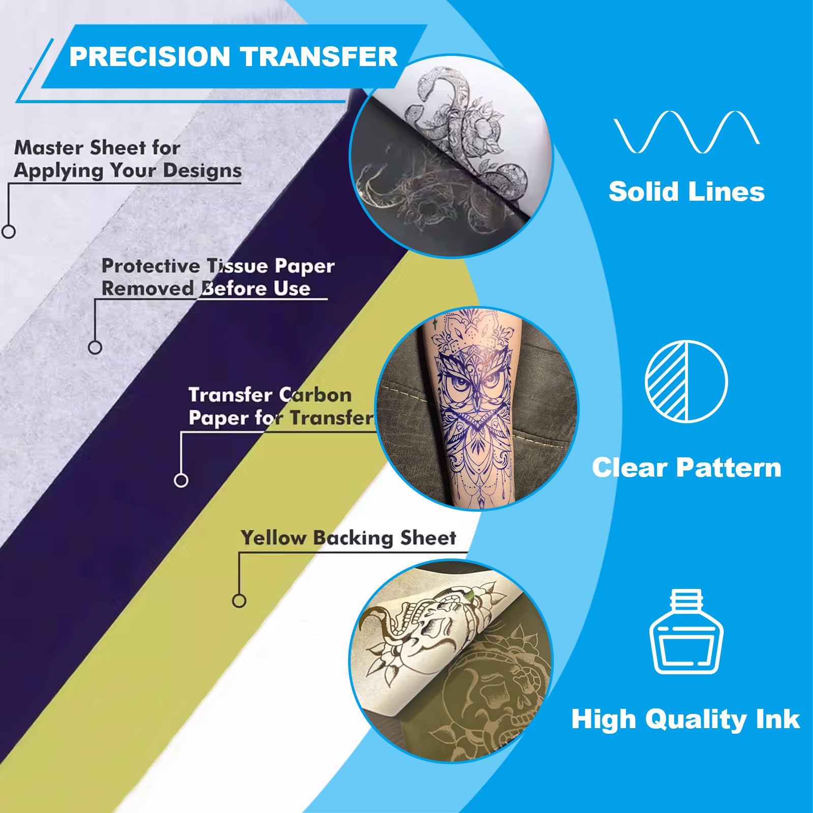 Emalla Tattoo Transfer Paper 100 Sheets, Thermal Stencil Paper for Tattooing A4 Professional Tracing with Crisp Transfer 4 Layer Stencil Paper 8.27" x 12" Tattoo Supplies for Studios & Beginners