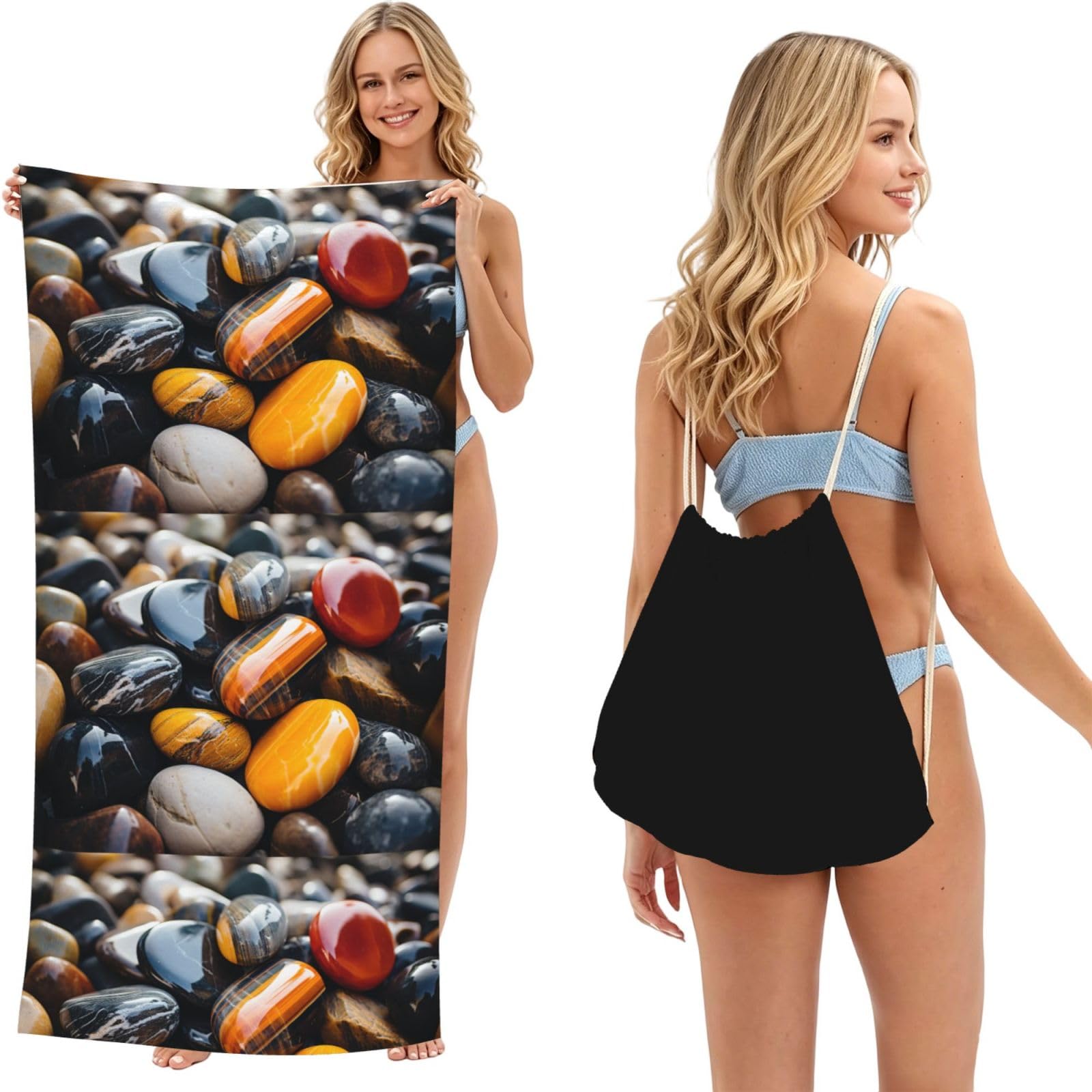 SKGOHLH Riverside stones 2in1 Packable Beach Towel Bag Women