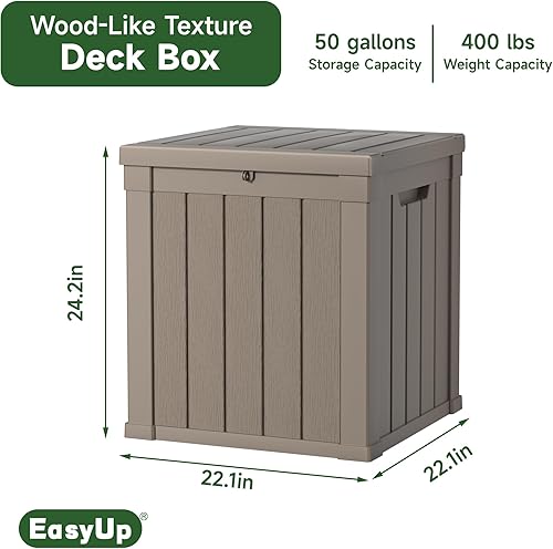 Vista 86 de EasyUp Caja de cubierta de resina de 31 galones, impermeable, resistente a los rayos UV, caja de almacenamiento al aire libre para entrega, patio