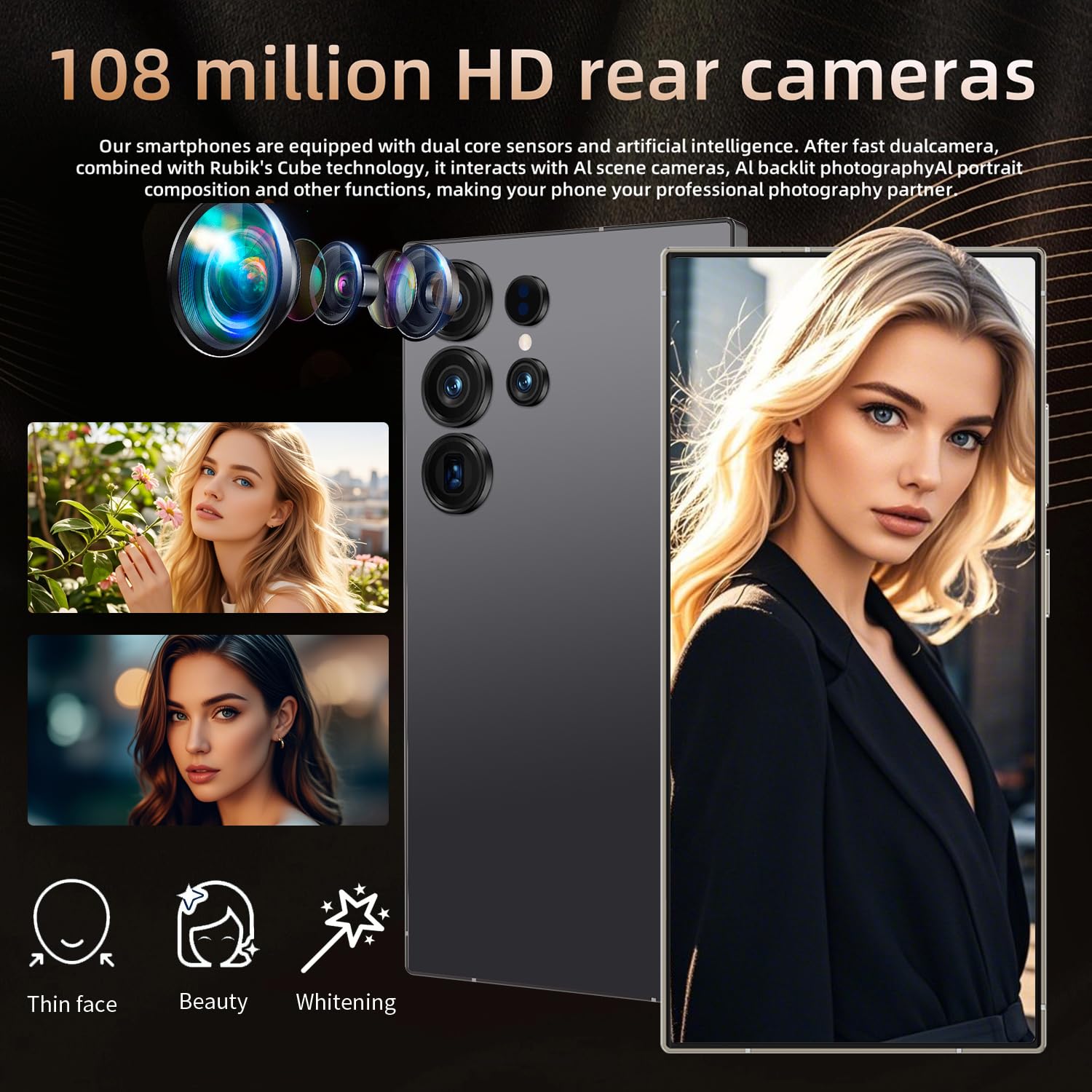 I26 Ultra Unlocked Cell Phone,12+512GB 5G Unlocked Phone, 6.99" HD Screen Smartphone Built in Pen Android 14 Battery 7000mAh, Dual SIM/Face ID/Fingerprint Lock/GPS (Black) - 3