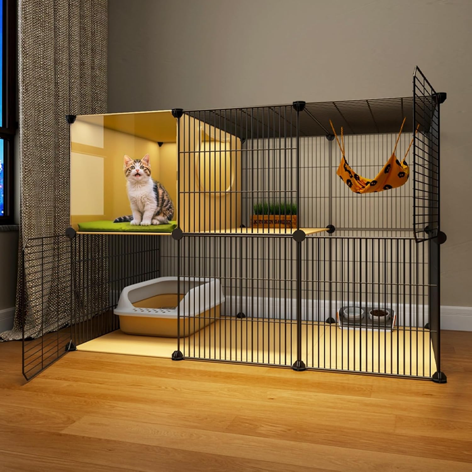 2 Tier Metal Indoor Cat Enclosures DIY Cat Playpen Metal Kennel for Small and Medium Cats Kittens Kitty