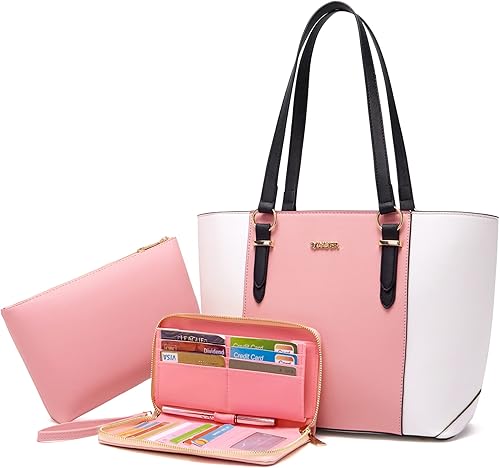 Qiyuer - Bolsos para mujer, carteras, juegos de bolsos con asa superior, bolsos de hombro, bolso de mano, bolso de trabajo con cartera a juego, 3