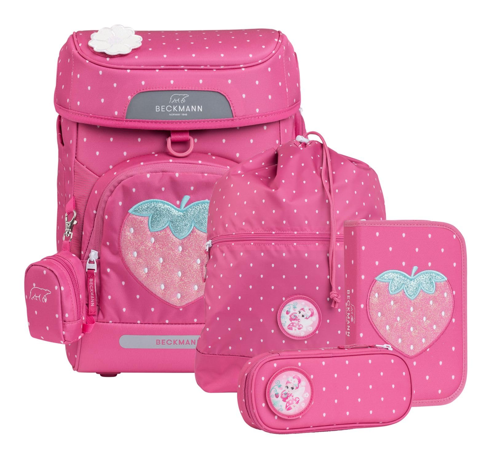 Beckmann Schulranzen Plus Air Schoolbag 7 teilig Strawberry purpur