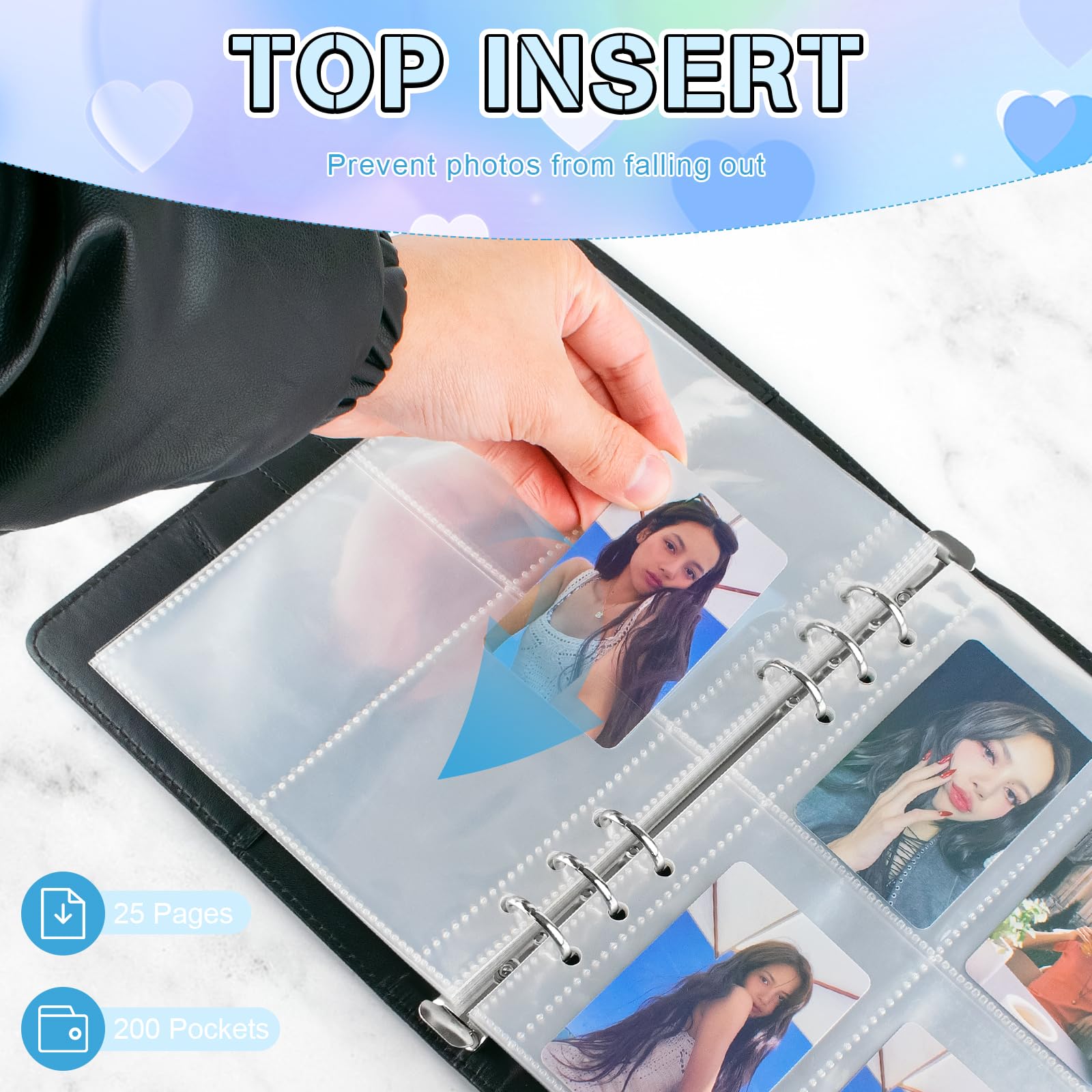 A5 Kpop Photocard Binder, 6 Ring Binder Album with 200 Card Slots - Image 4