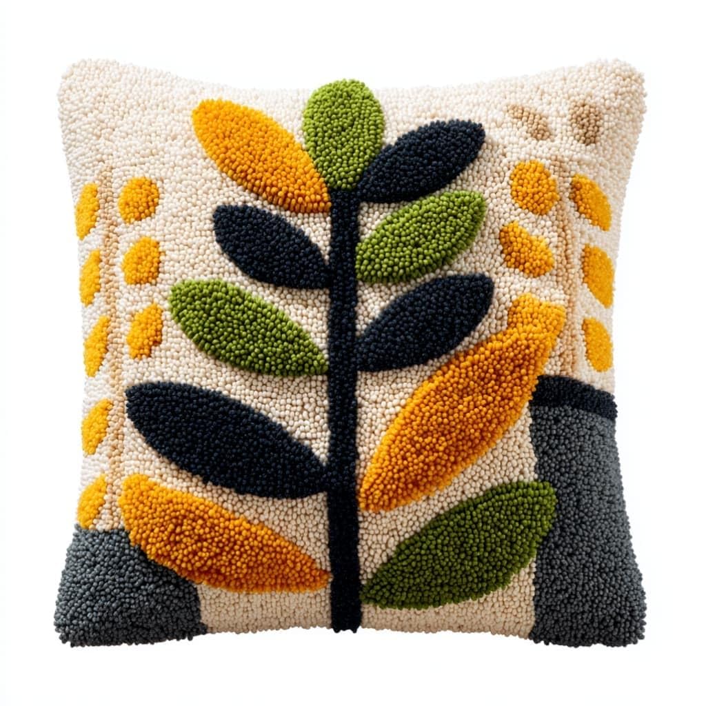 Taxpy Latch Hook Cushion Kits Olive Branch Pillowcase Kits Embroidery Kit 17X17 Inch DIY Needlework Pillow Cover Sofa Cushion Rug Making